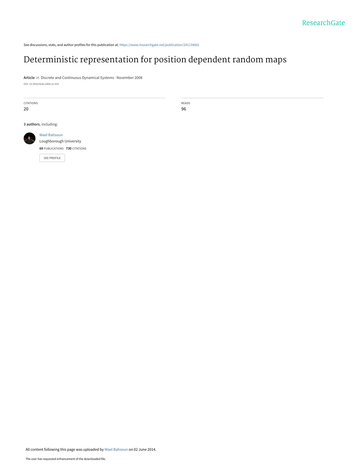 غلاف تقرير Deterministic representation for position dependent random maps
