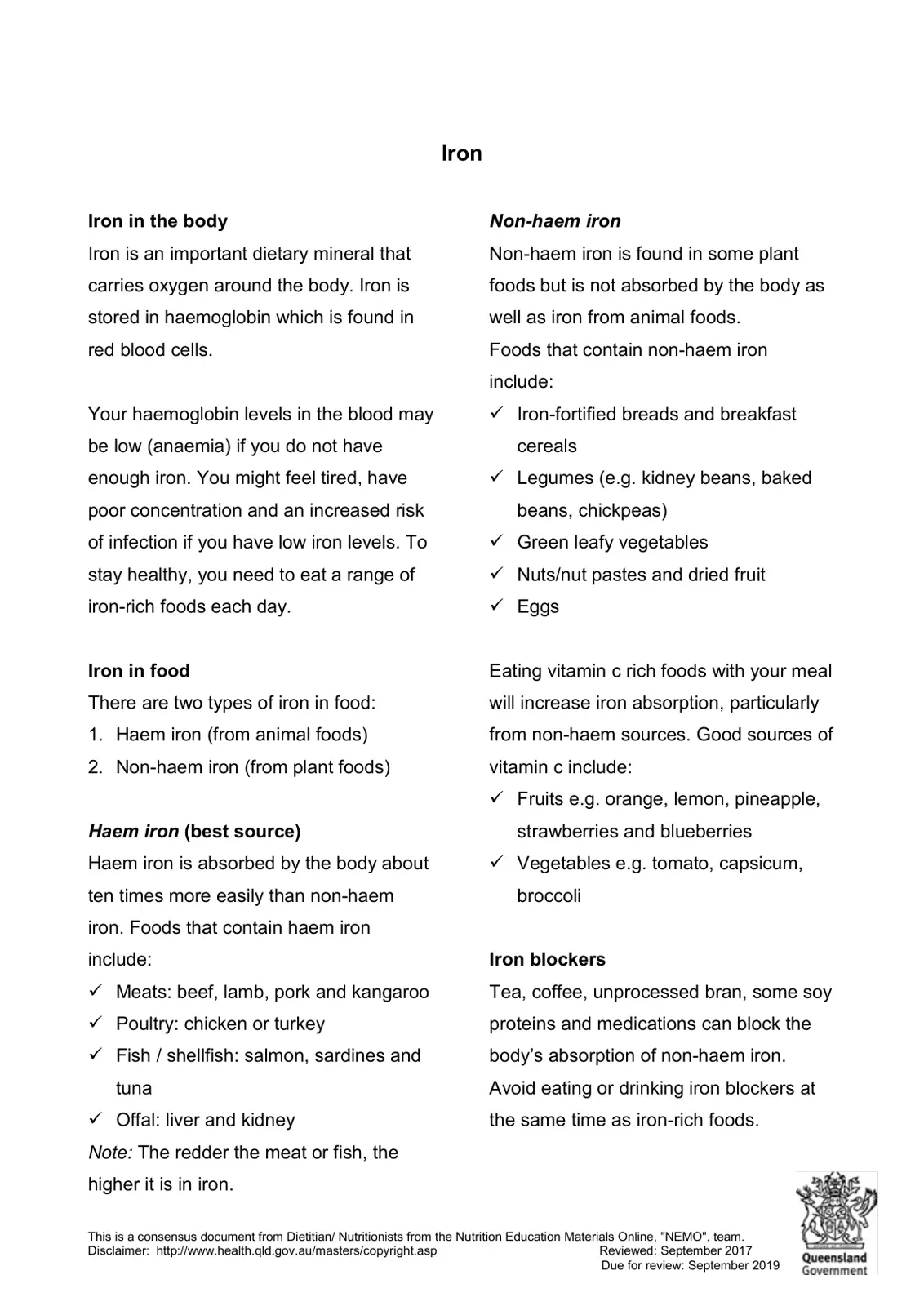 غلاف تقرير Iron: Iron in the body and Iron in food