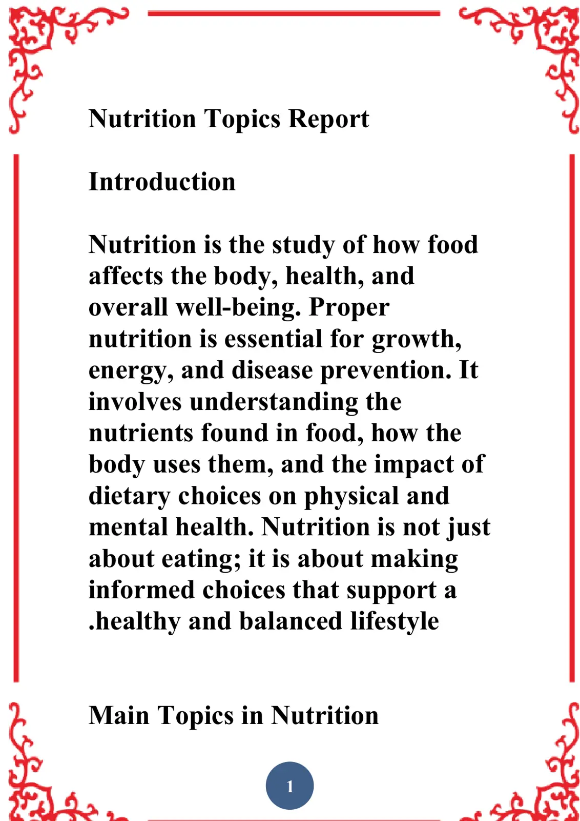 غلاف تقرير Nutrition Topics Report