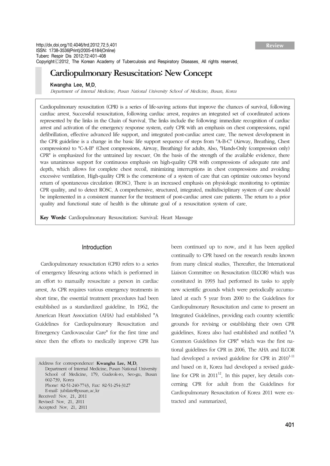 غلاف تقرير Cardiopulmonary Resuscitation: New Concept