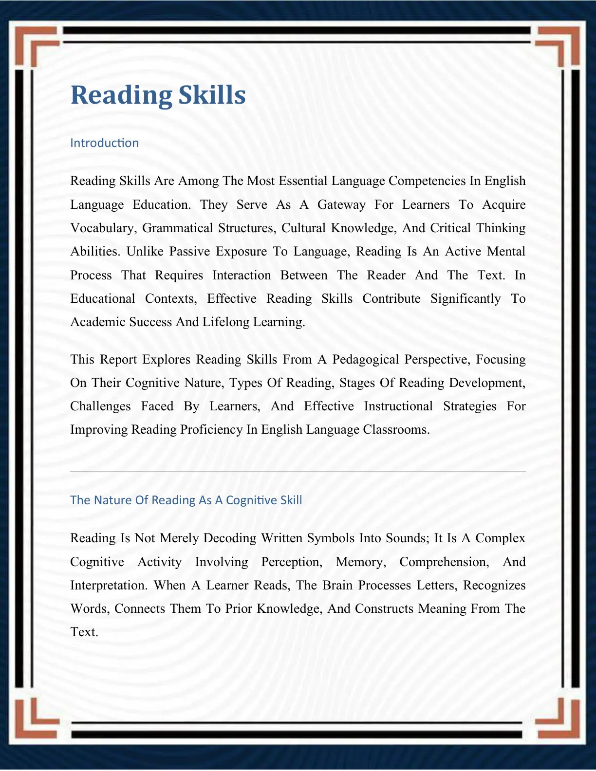 غلاف تقرير Reading Skills