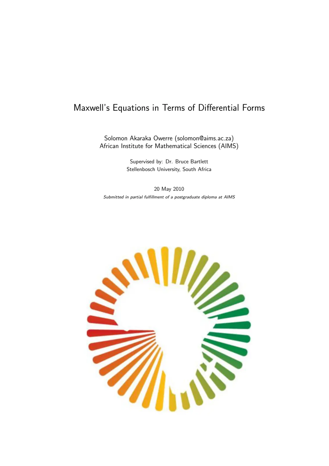 غلاف تقرير Maxwell's Equations in Terms of Differential Forms
