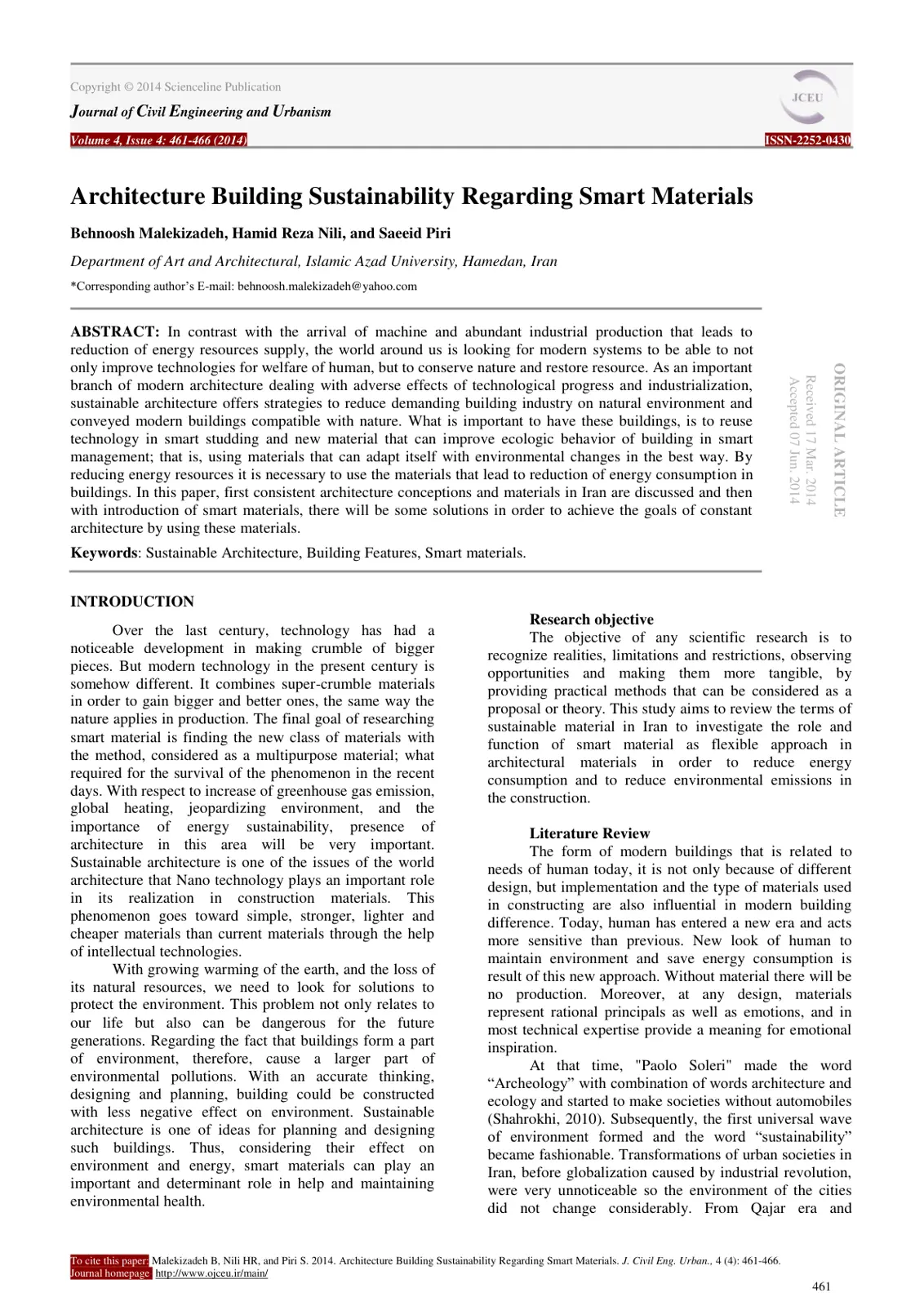 غلاف تقرير Architecture Building Sustainability Regarding Smart Materials