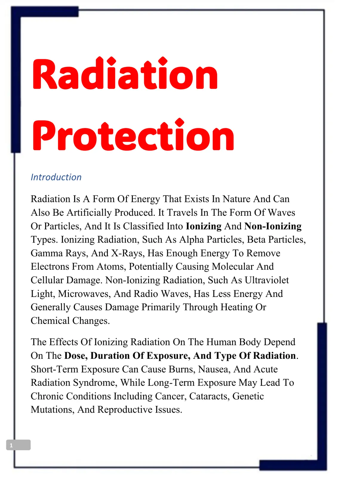 غلاف تقرير Radiation Protection Introduction