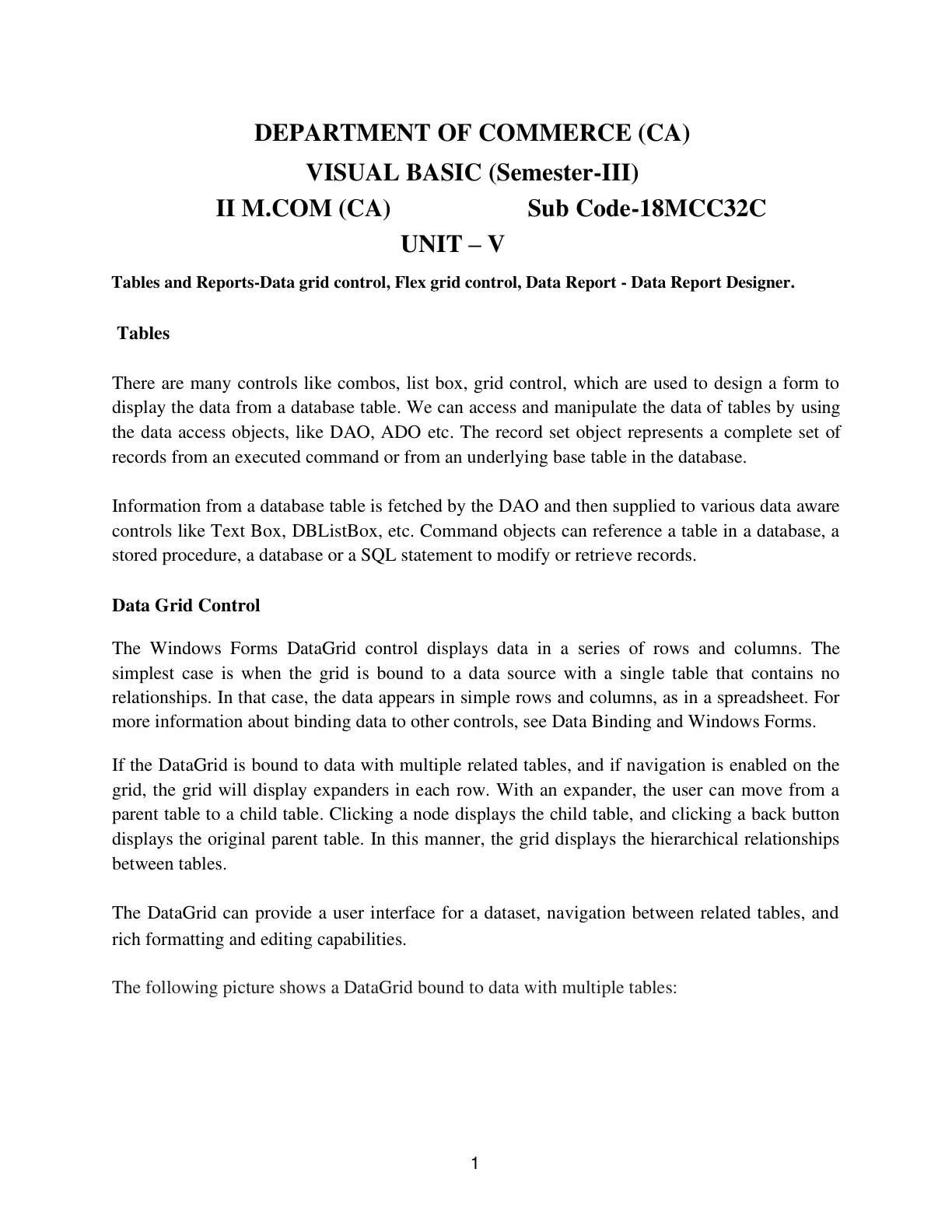 غلاف تقرير Visual Basic (Semester-III)