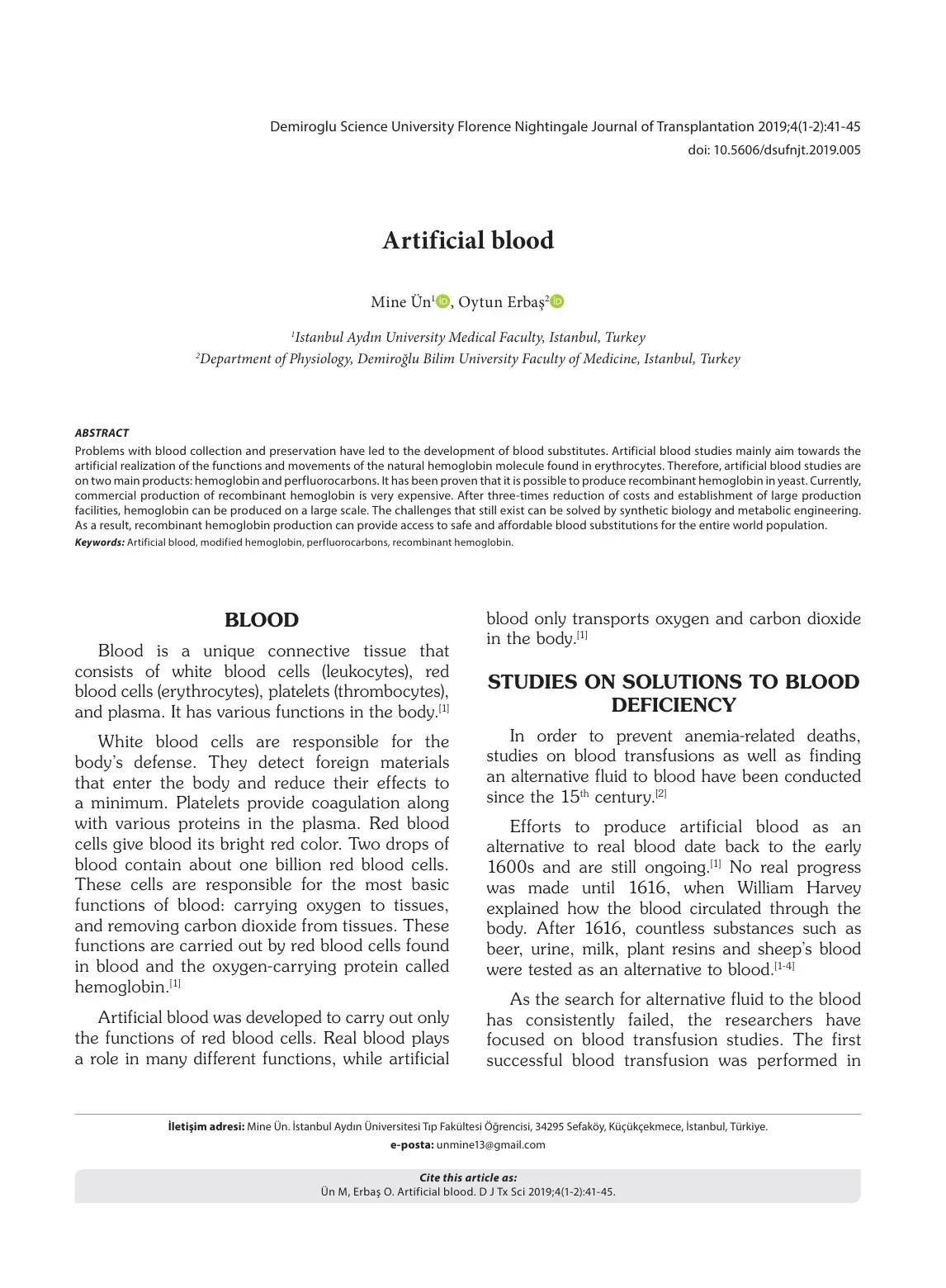 غلاف تقرير Artificial blood