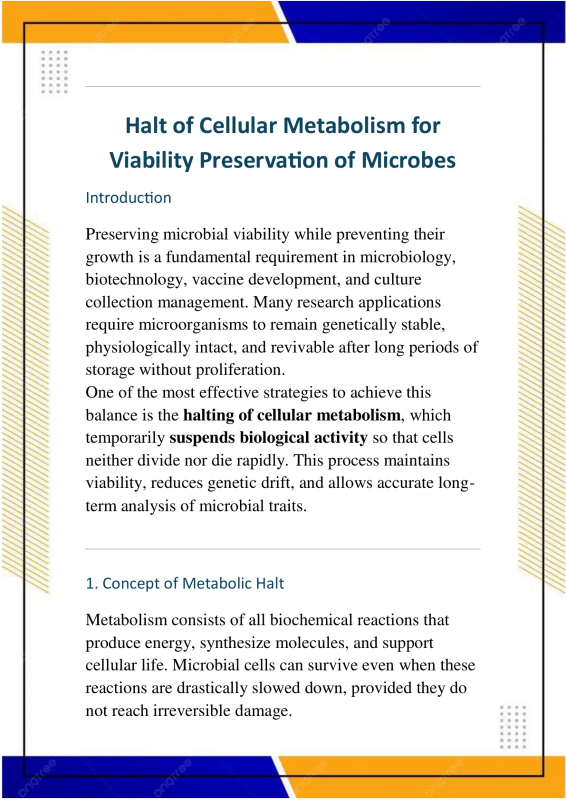 غلاف تقرير Halt of Cellular Metabolism for Viability Preservation of Microbes