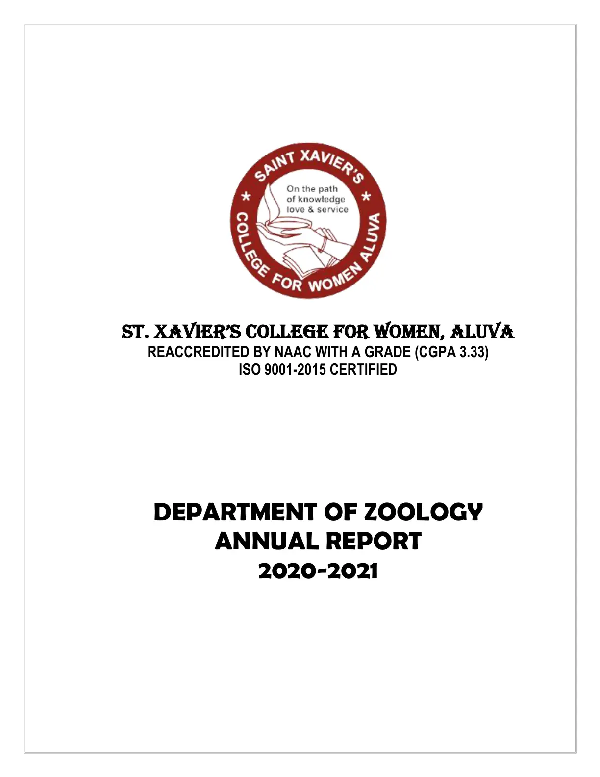 غلاف تقرير Department of Zoology Annual Report 2020-2021
