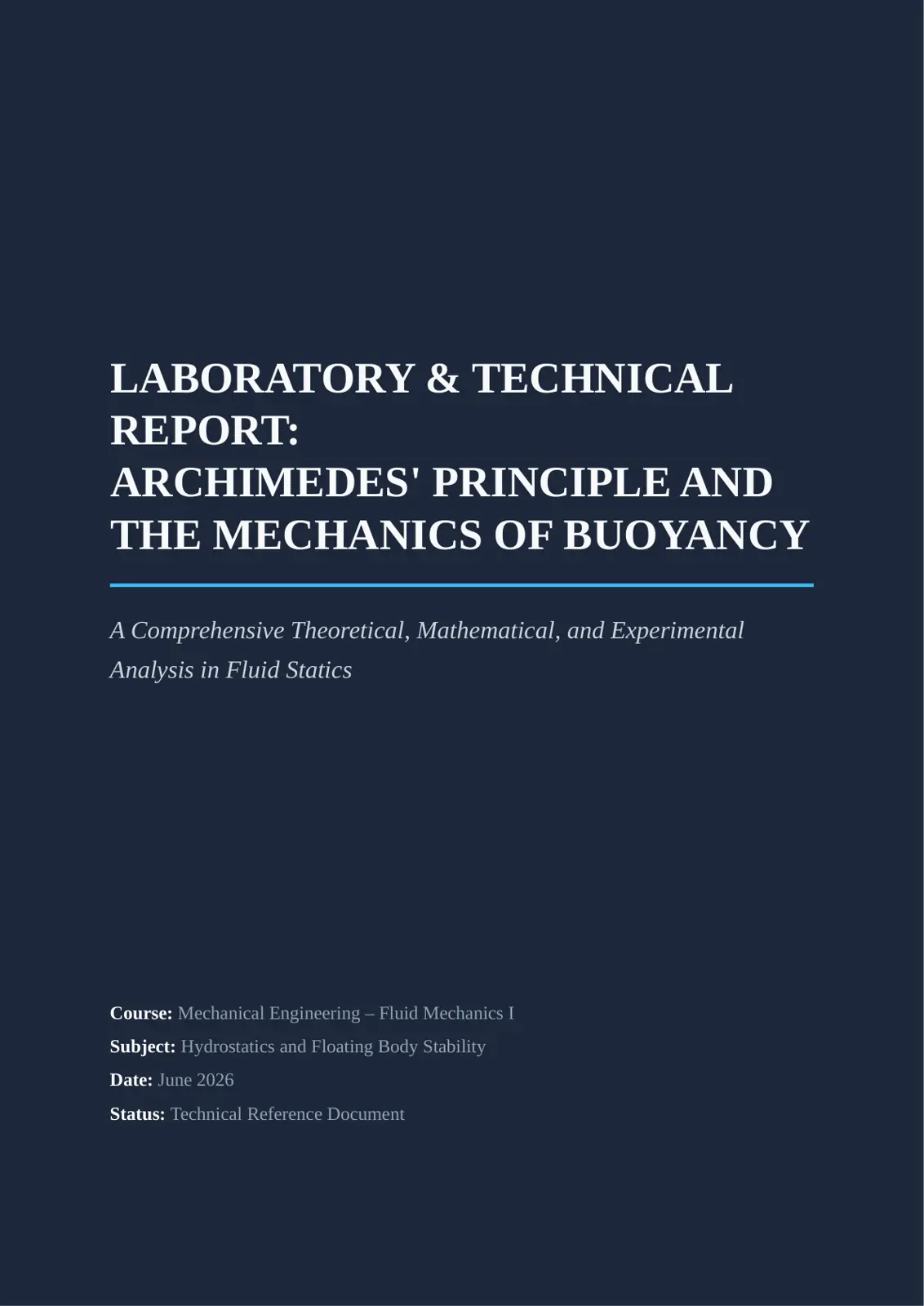 غلاف تقرير Laboratory & Technical Report: Archimedes' Principle and the Mechanics of Buoyancy