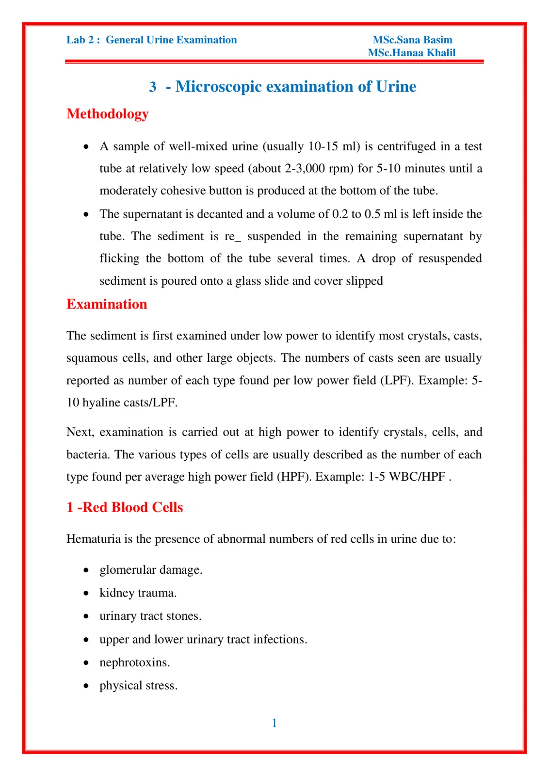 غلاف تقرير Lab 2 General Urine Examination