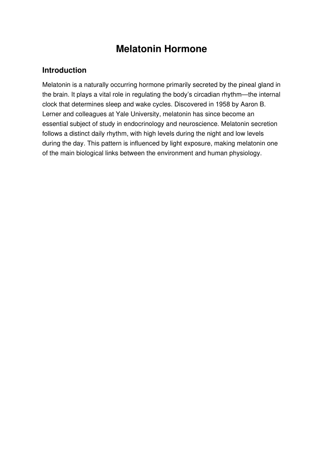غلاف تقرير Melatonin Hormone