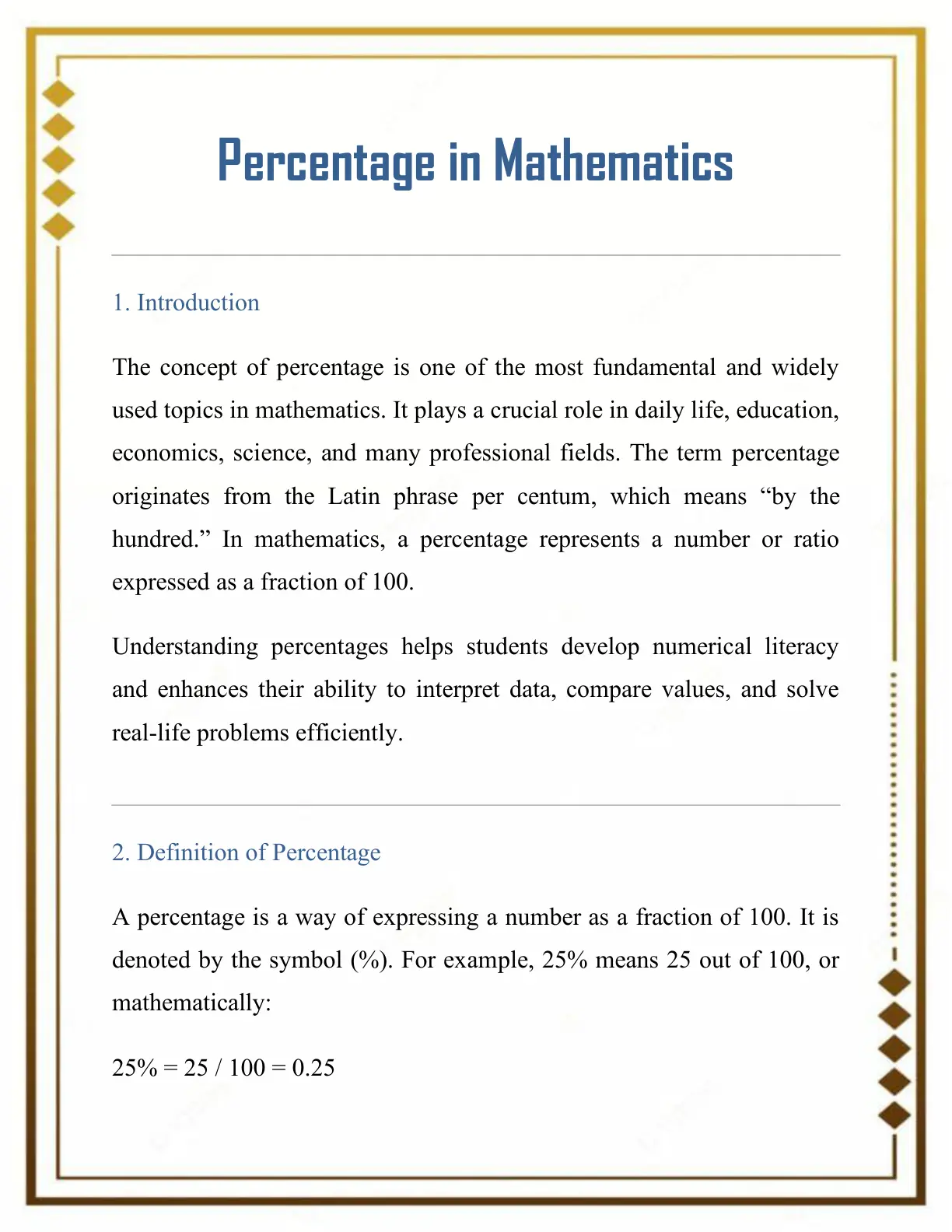 غلاف تقرير Percentage in Mathematics