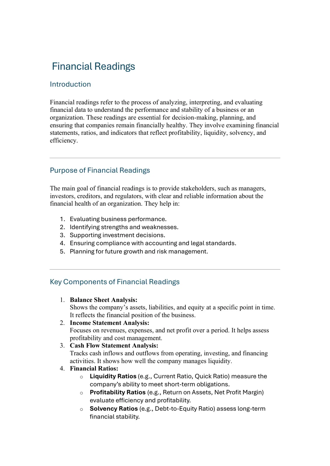 غلاف تقرير Financial Readings