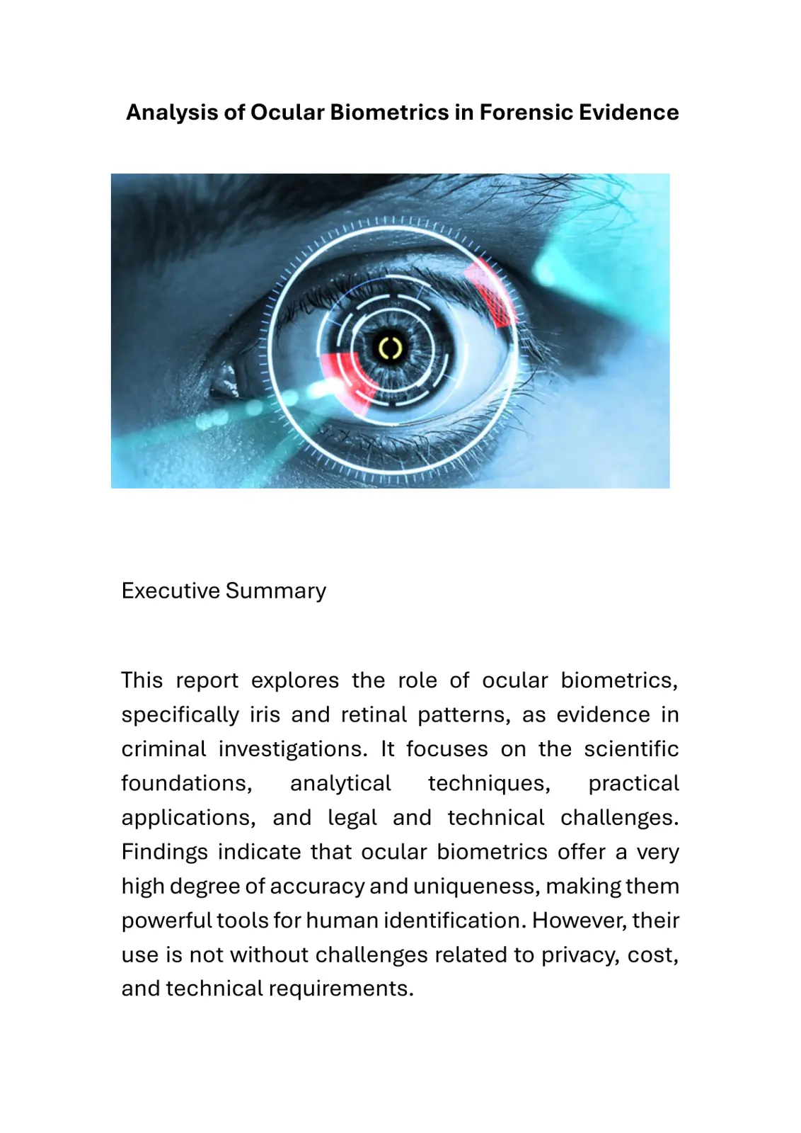 غلاف تقرير Analysis of Ocular Biometrics in Forensic Evidence