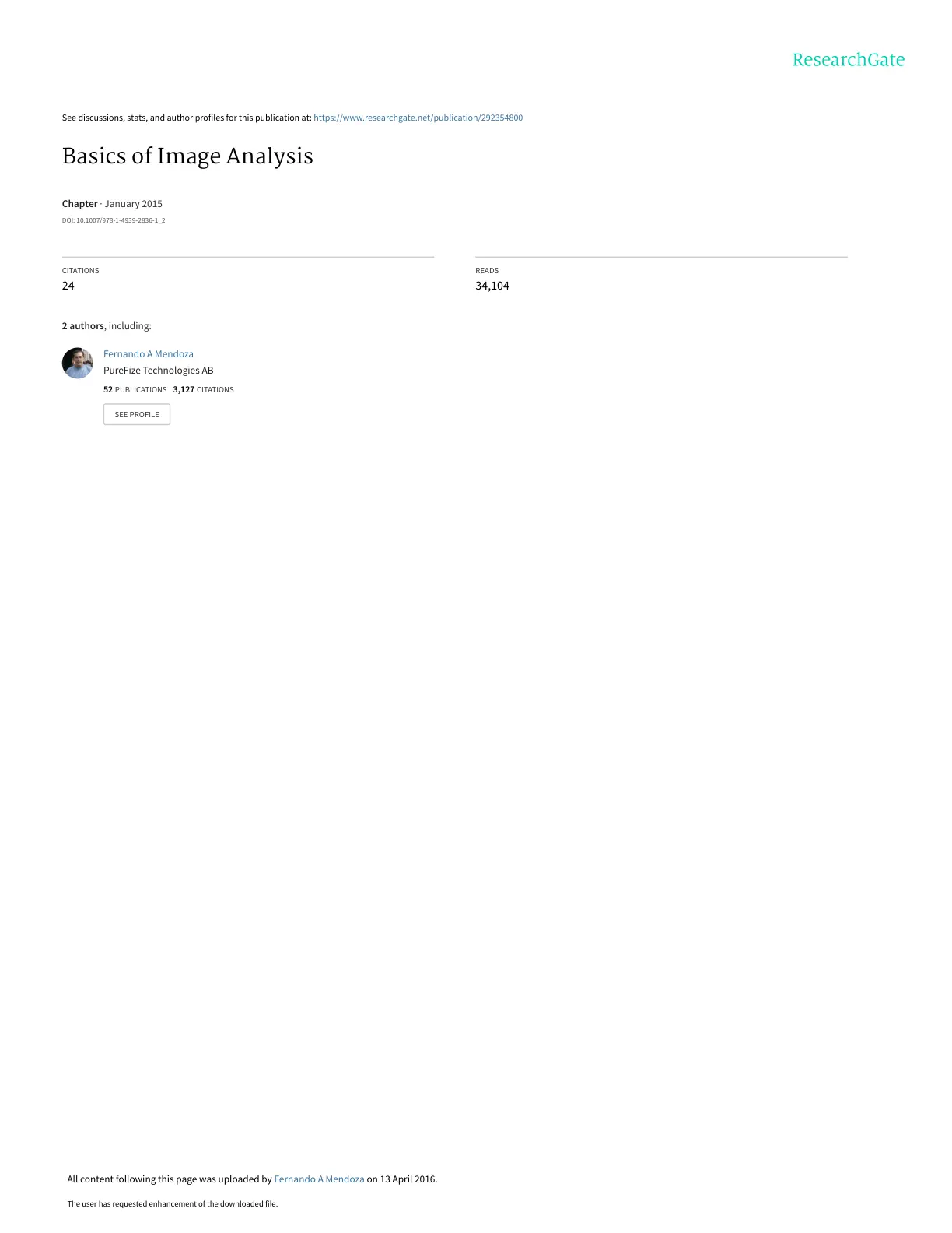 غلاف تقرير Basics of Image Analysis