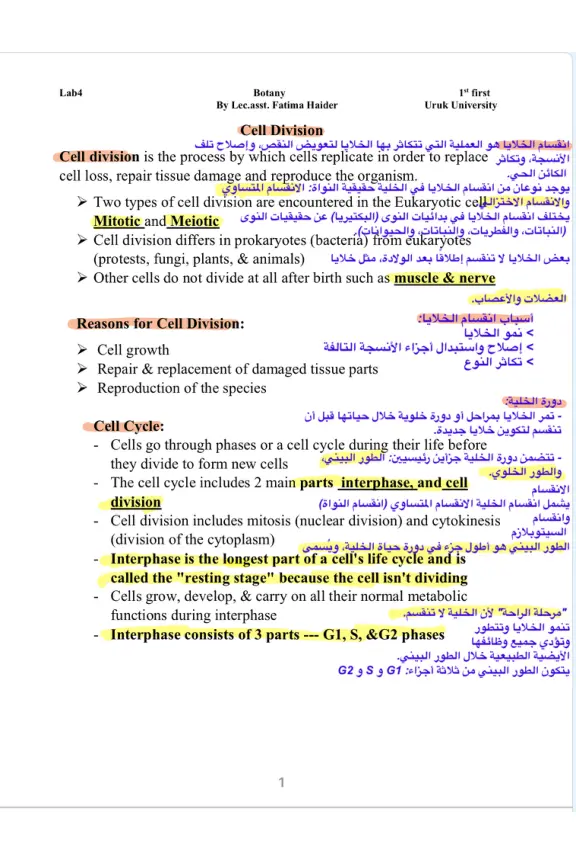 غلاف تقرير انقسام الخلايا