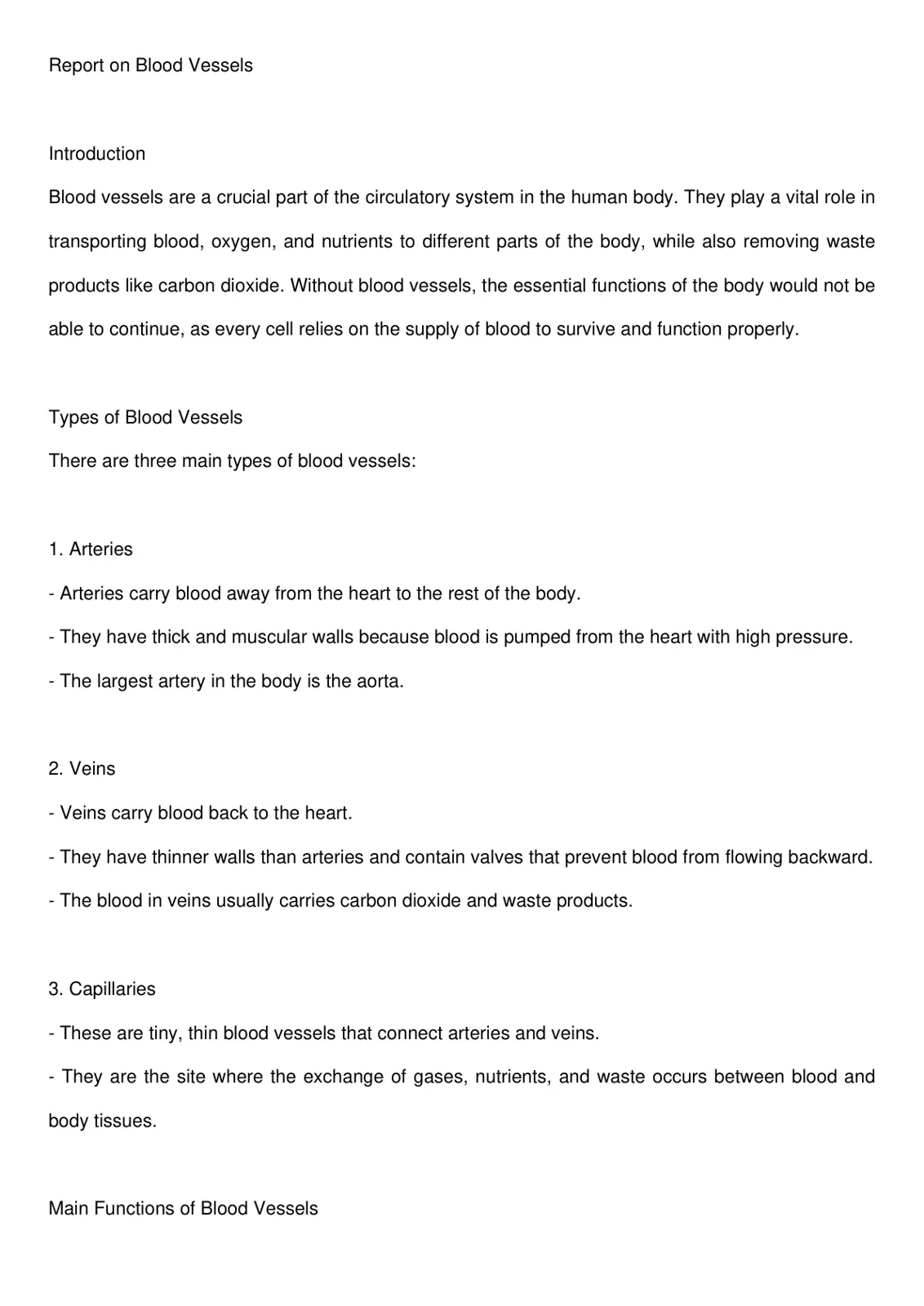غلاف تقرير Report on Blood Vessels