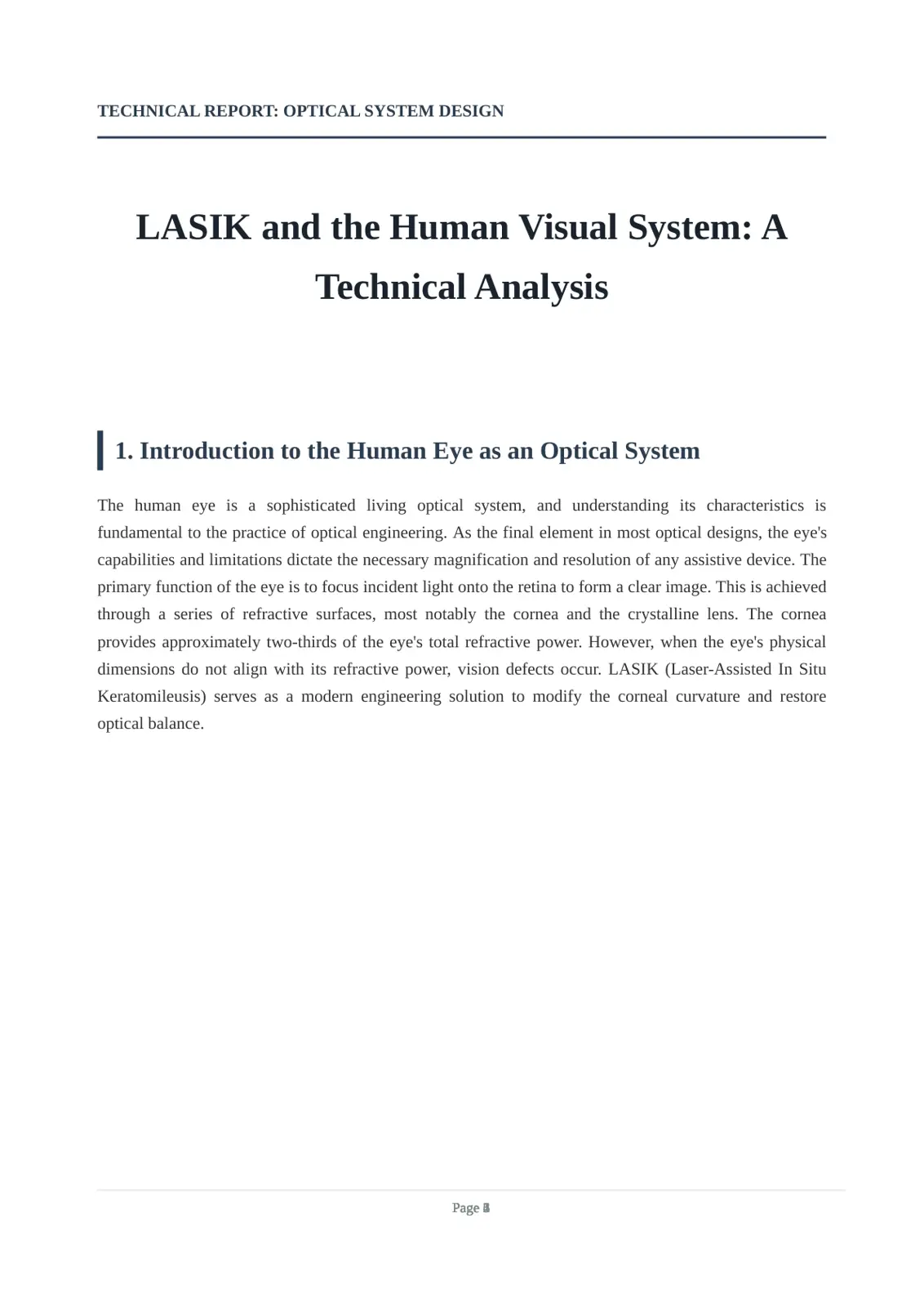 غلاف تقرير LASIK and the Human Visual System: A Technical Analysis