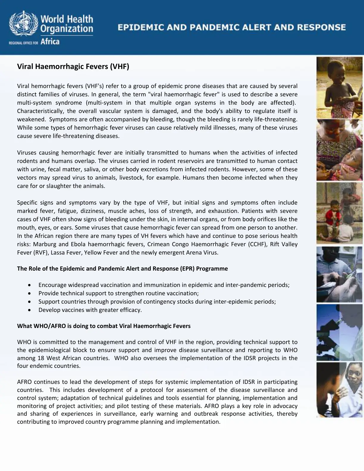 غلاف تقرير Viral Haemorrhagic Fevers (VHF)