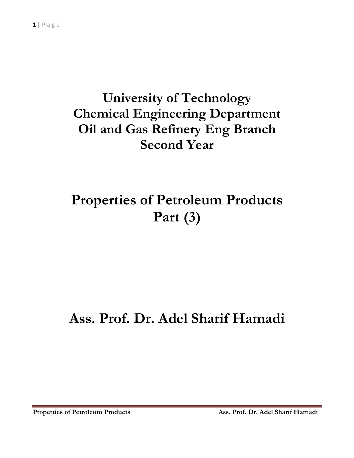 غلاف تقرير Properties of Petroleum Products - Part (3)