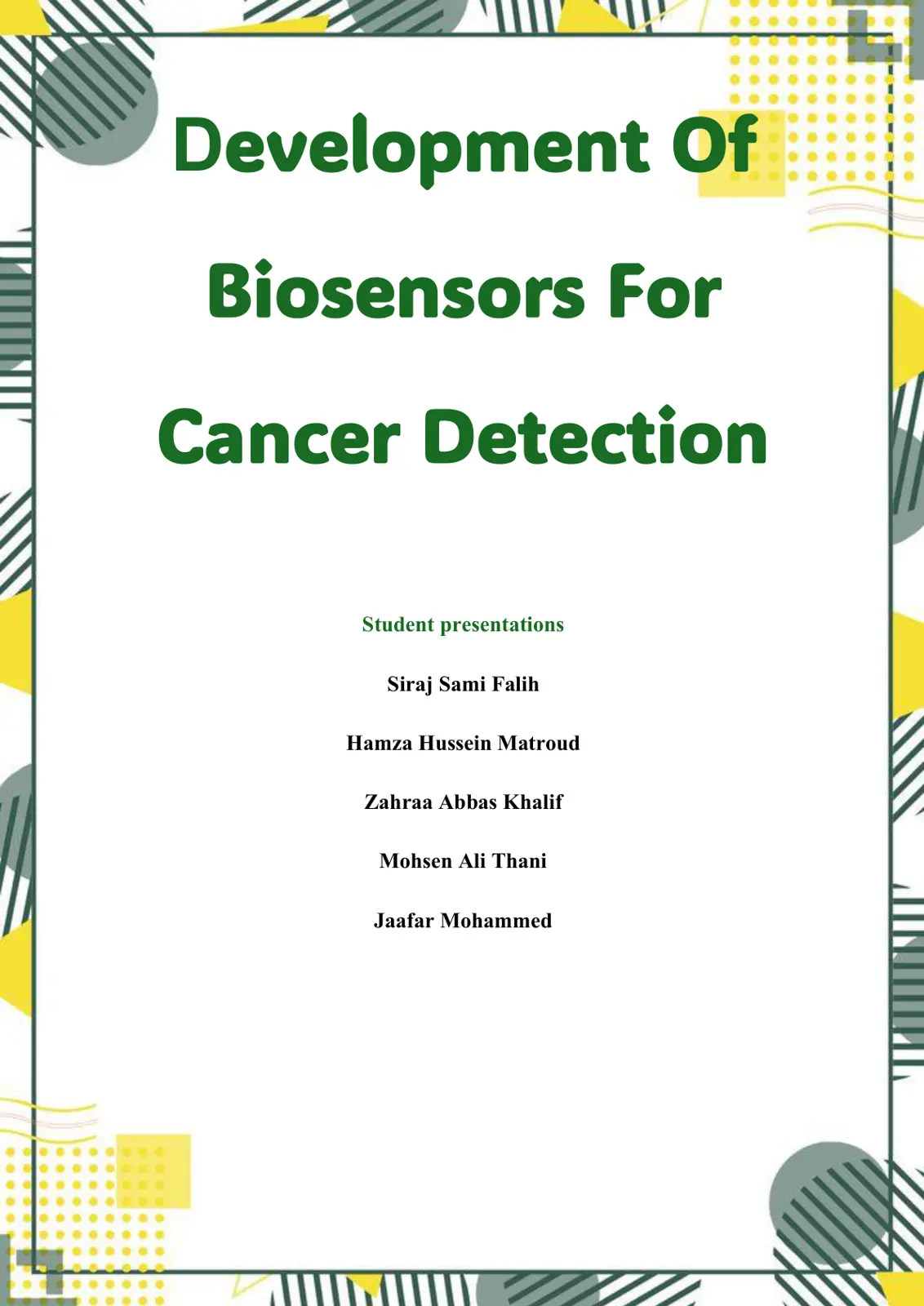 غلاف تقرير Development Of Biosensors For Cancer Detection