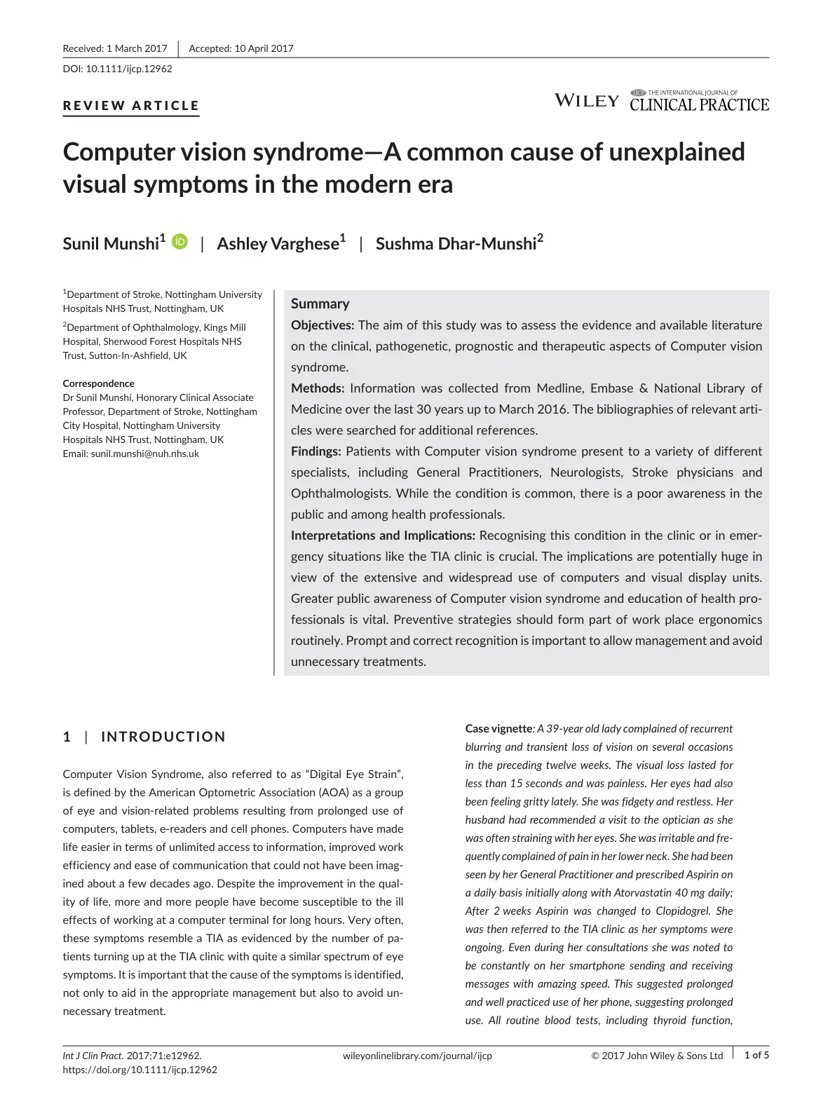 غلاف تقرير Computer vision syndrome-A common cause of unexplained visual symptoms in the modern era