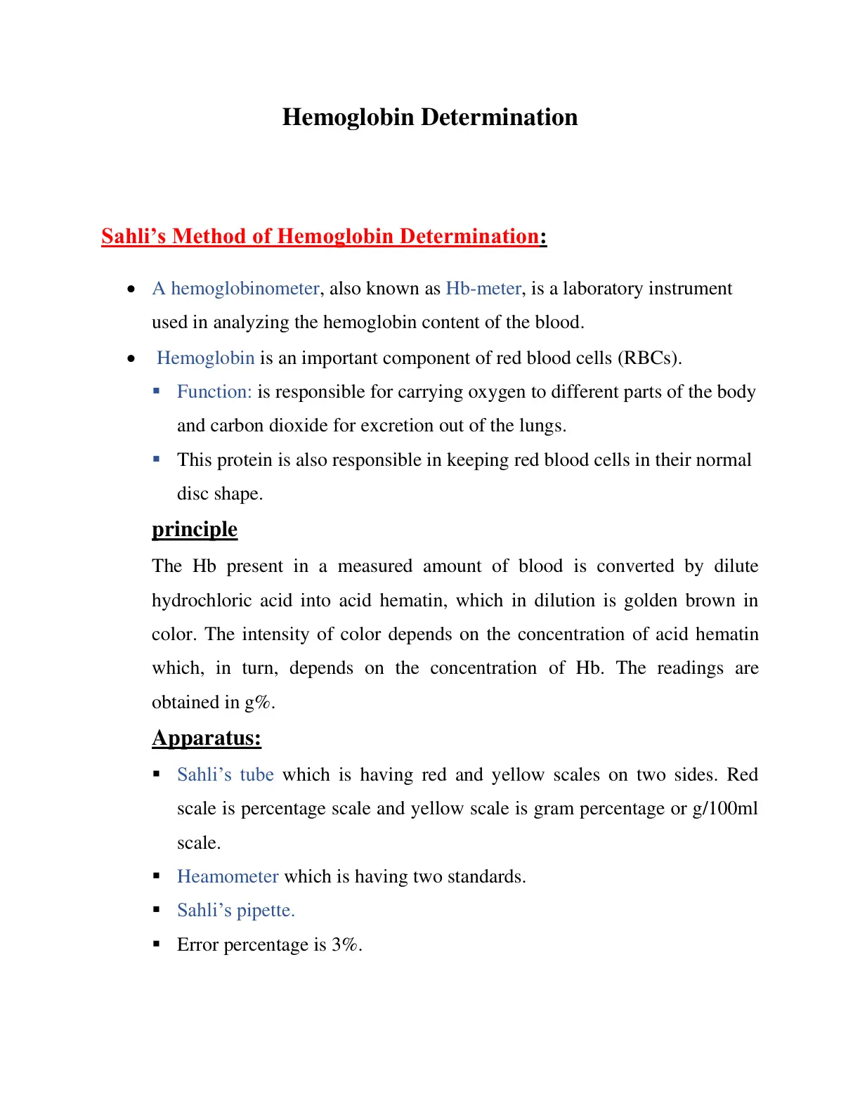 غلاف تقرير Hemoglobin Determination