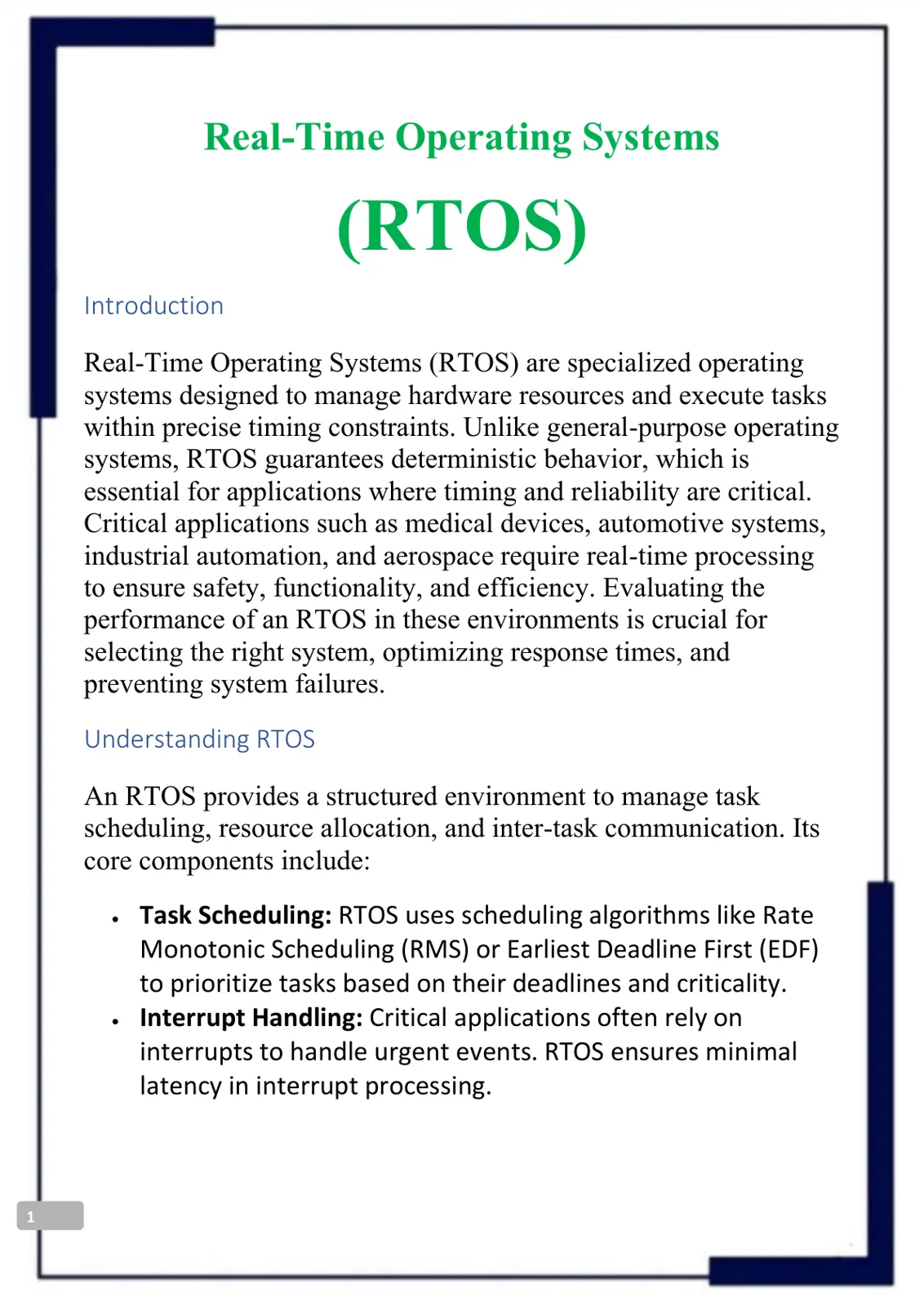 غلاف تقرير Real-Time Operating Systems (RTOS)
