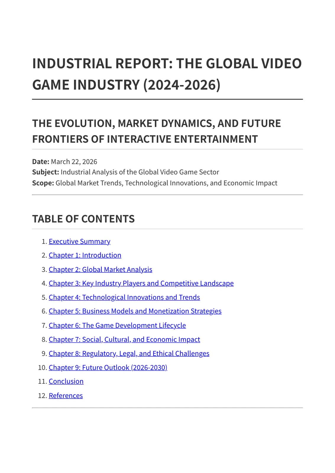 غلاف تقرير INDUSTRIAL REPORT: THE GLOBAL VIDEO GAME INDUSTRY (2024-2026)