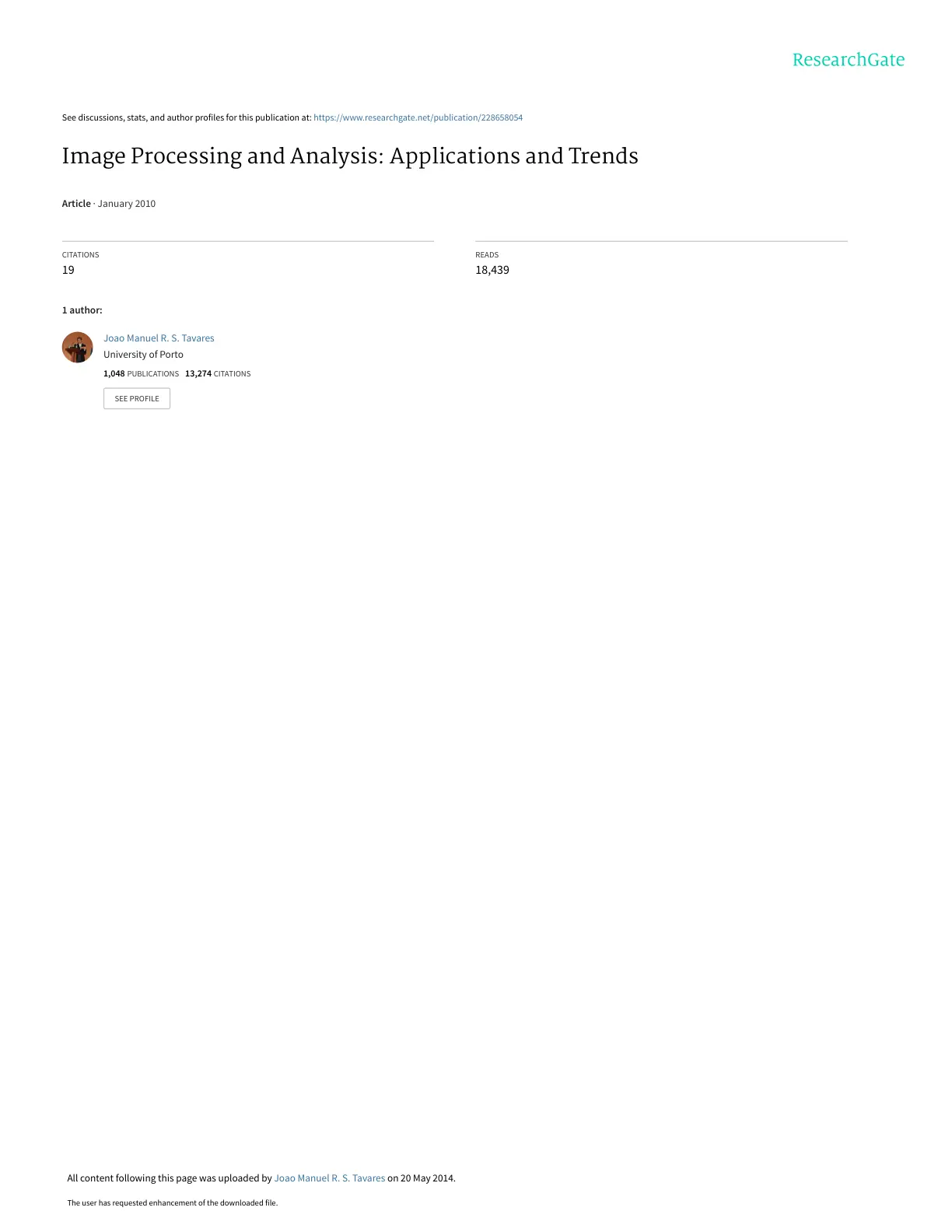 غلاف تقرير Image Processing and Analysis: Applications and Trends