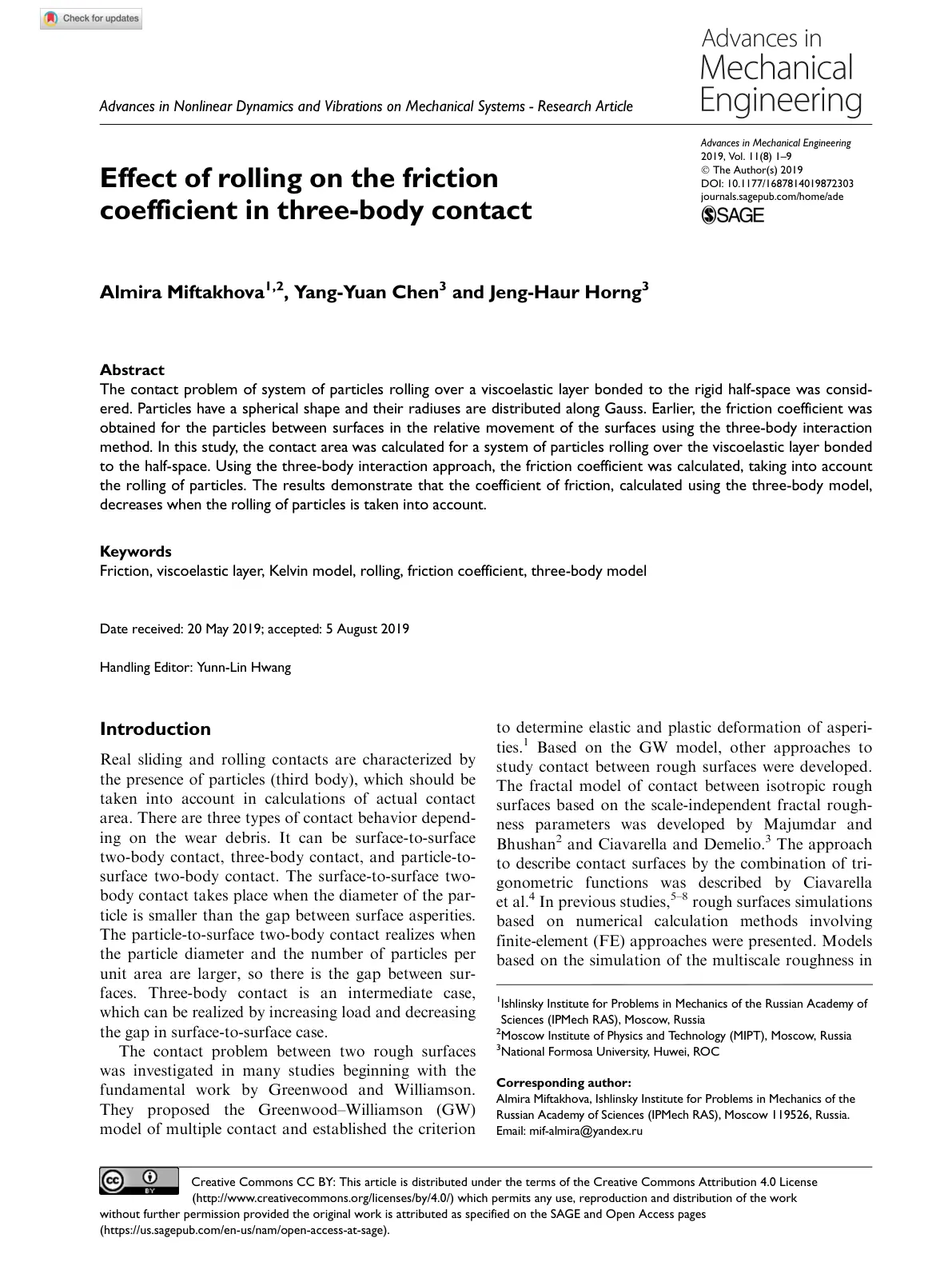 غلاف تقرير Effect of Rolling on the Friction Coefficient in Three-Body Contact