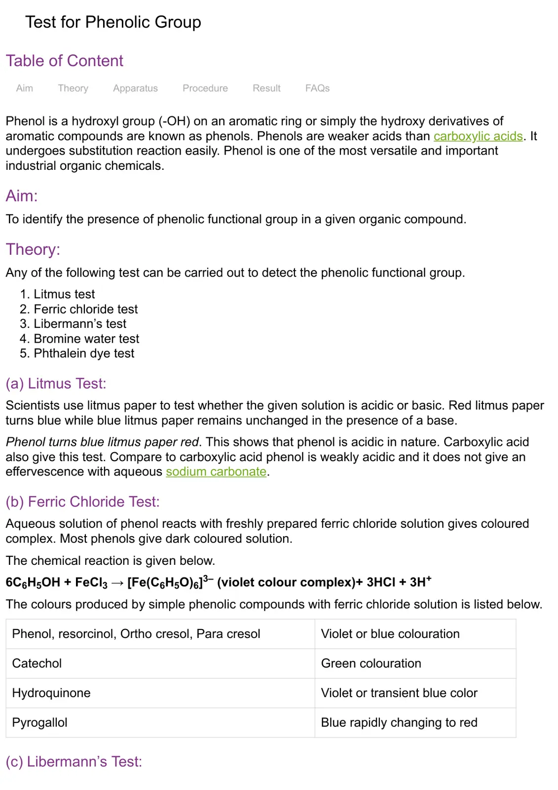 غلاف تقرير Test for Phenolic Group