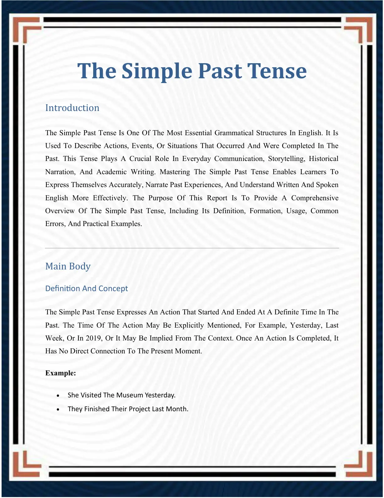 غلاف تقرير The Simple Past Tense