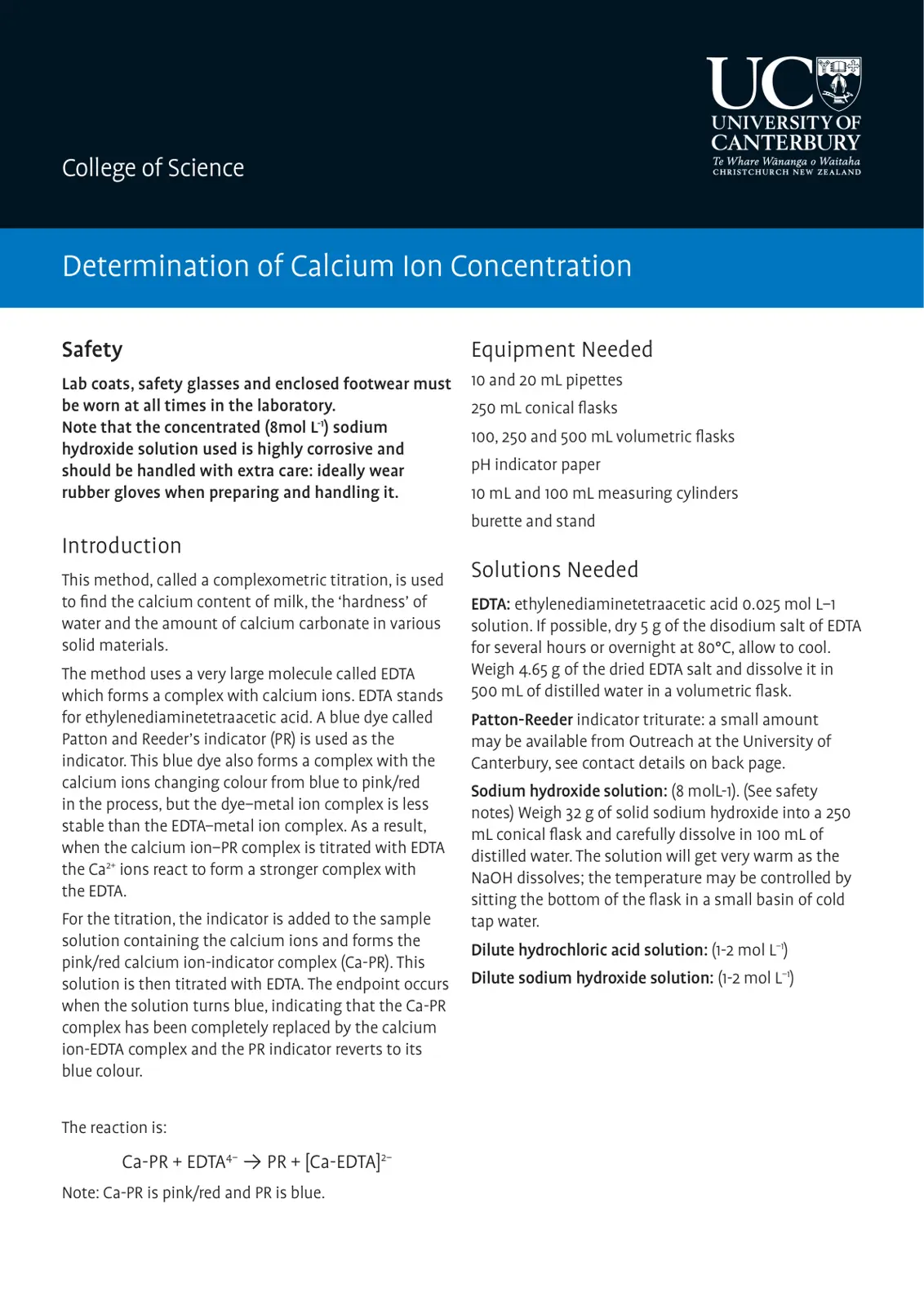 غلاف تقرير Determination of Calcium Ion Concentration