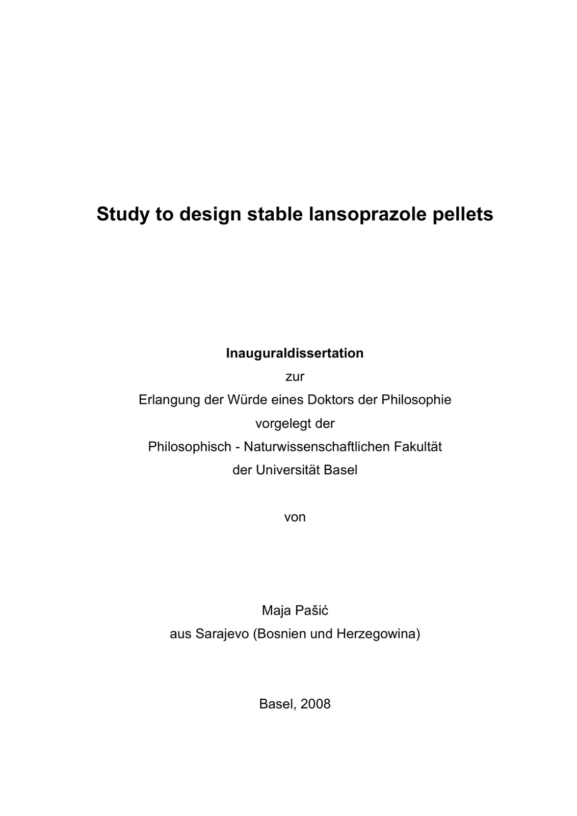 غلاف تقرير Study to design stable lansoprazole pellets