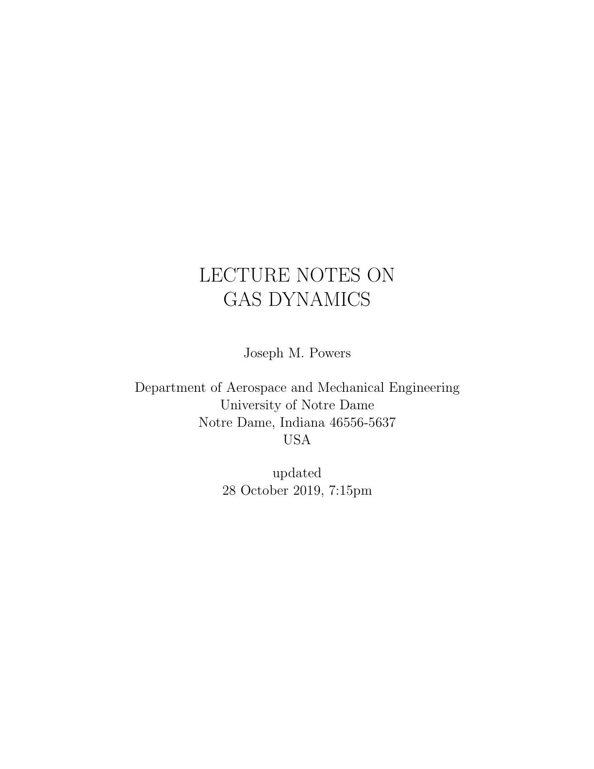 غلاف تقرير LECTURE NOTES ON GAS DYNAMICS