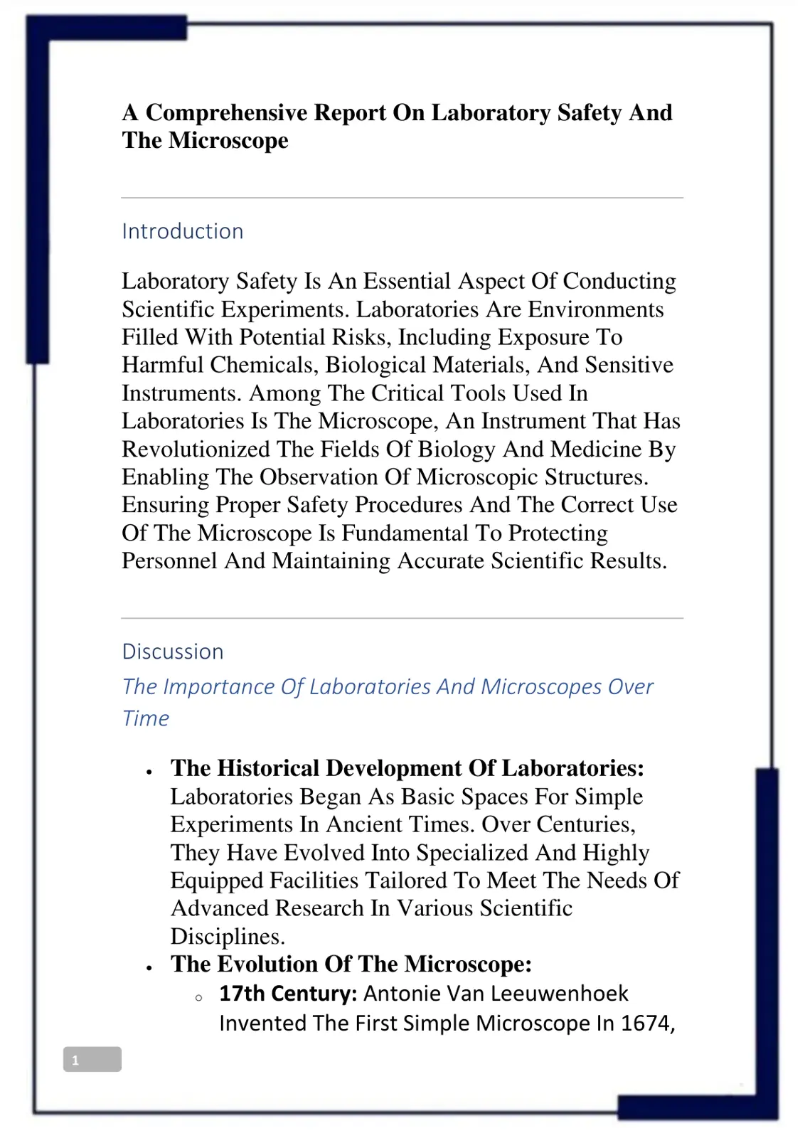 غلاف تقرير A Comprehensive Report On Laboratory Safety And The Microscope