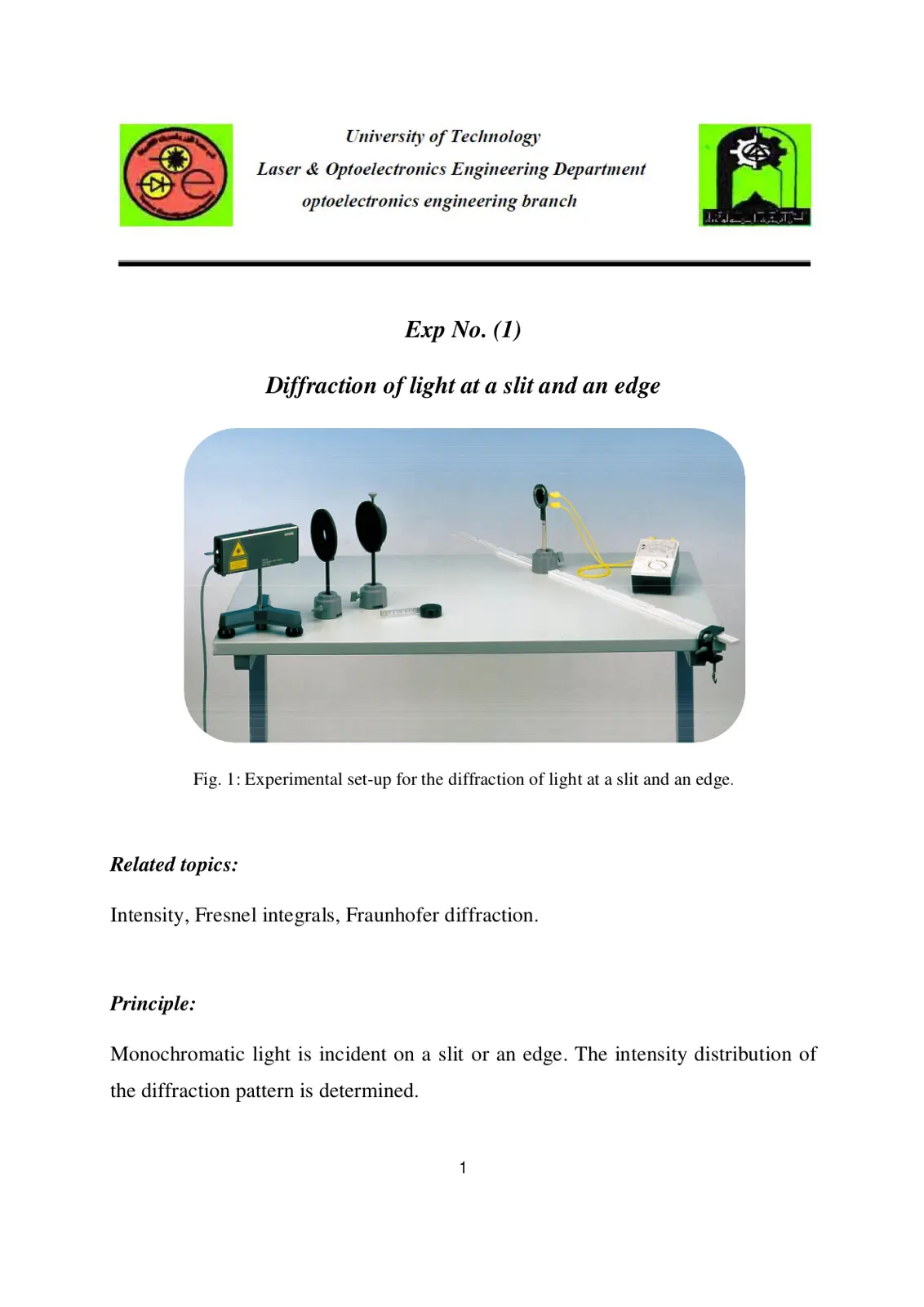 غلاف تقرير Diffraction of Light at a Slit and an Edge