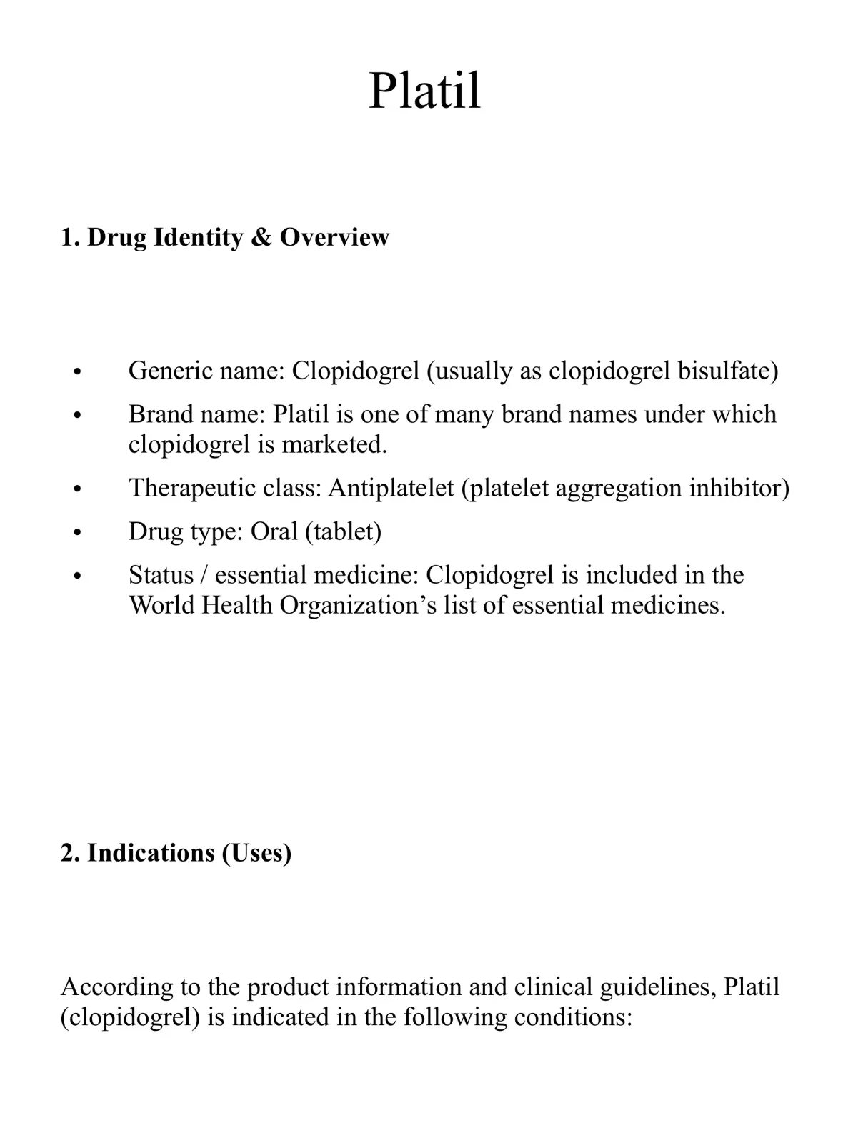 غلاف تقرير Platil: Clopidogrel Drug Information and Clinical Indications