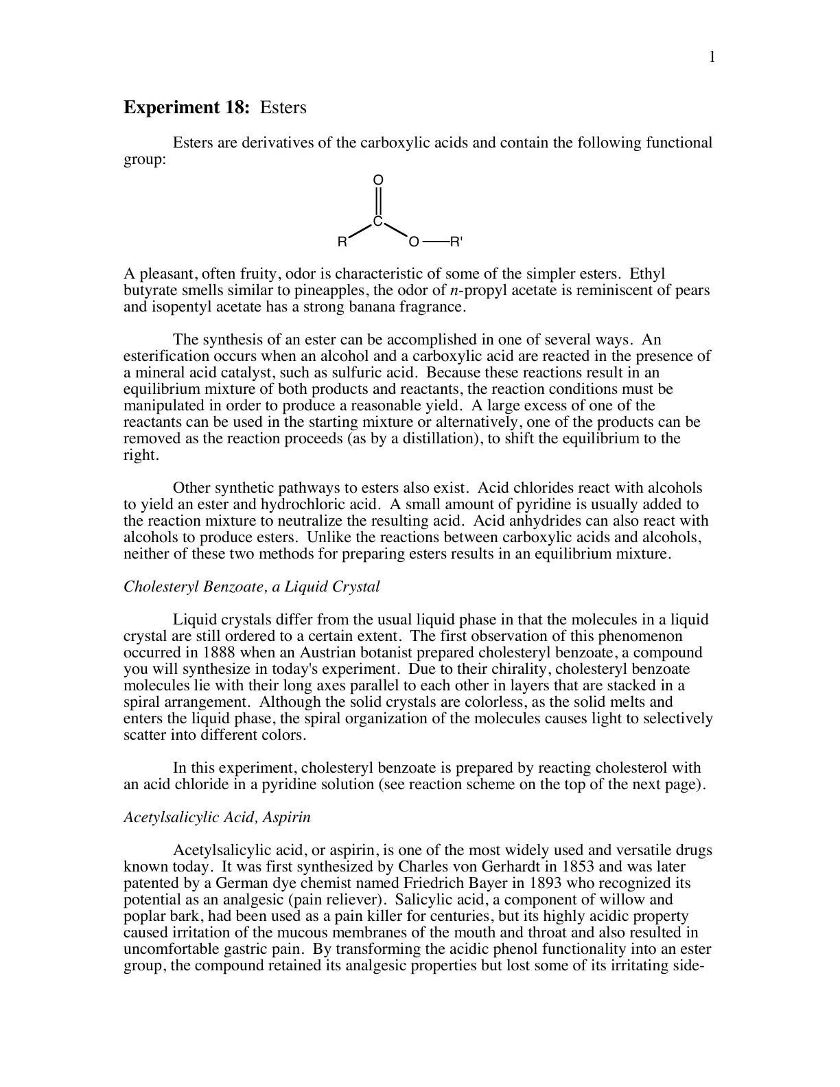 غلاف تقرير Experiment 18: Esters