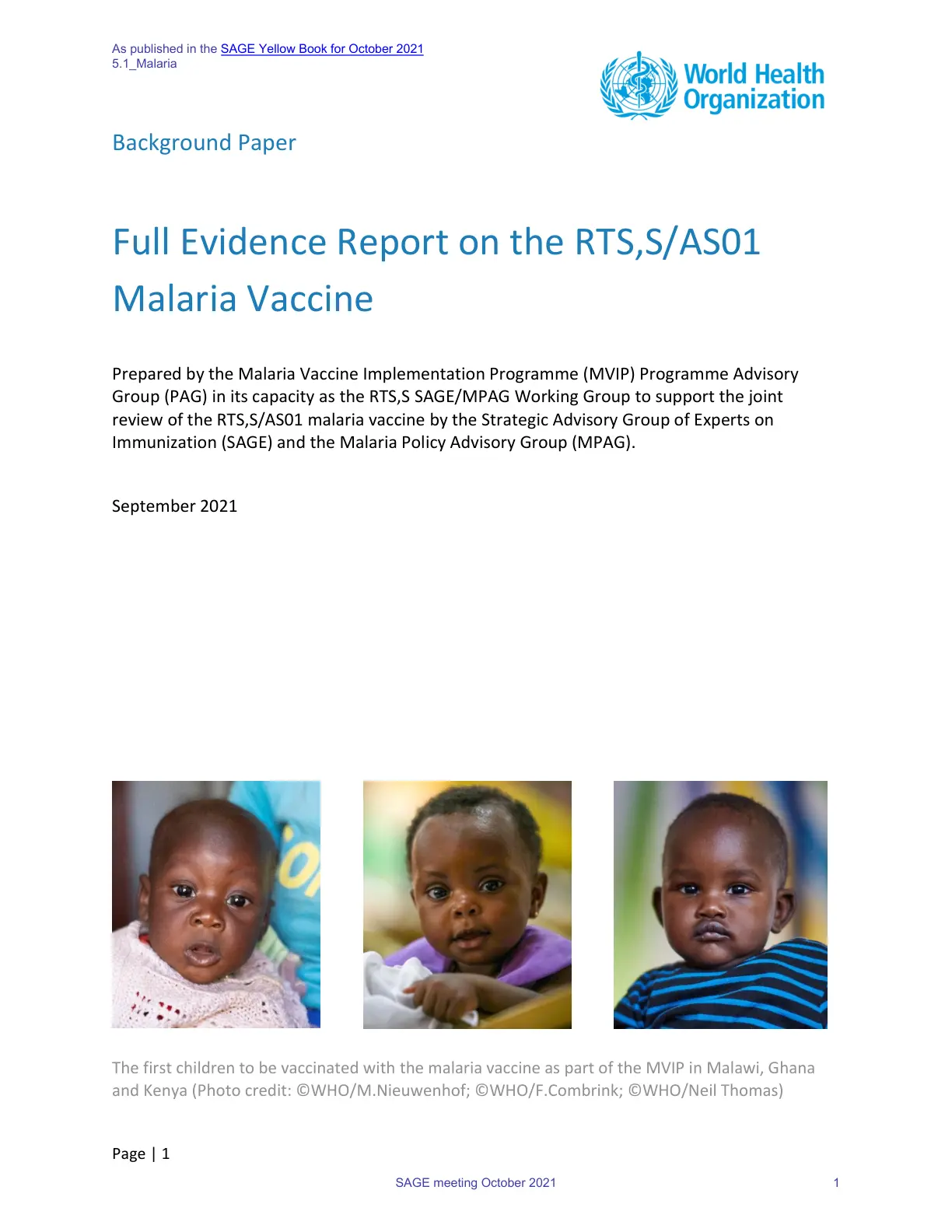 غلاف تقرير Full Evidence Report on the RTS,S/AS01 Malaria Vaccine