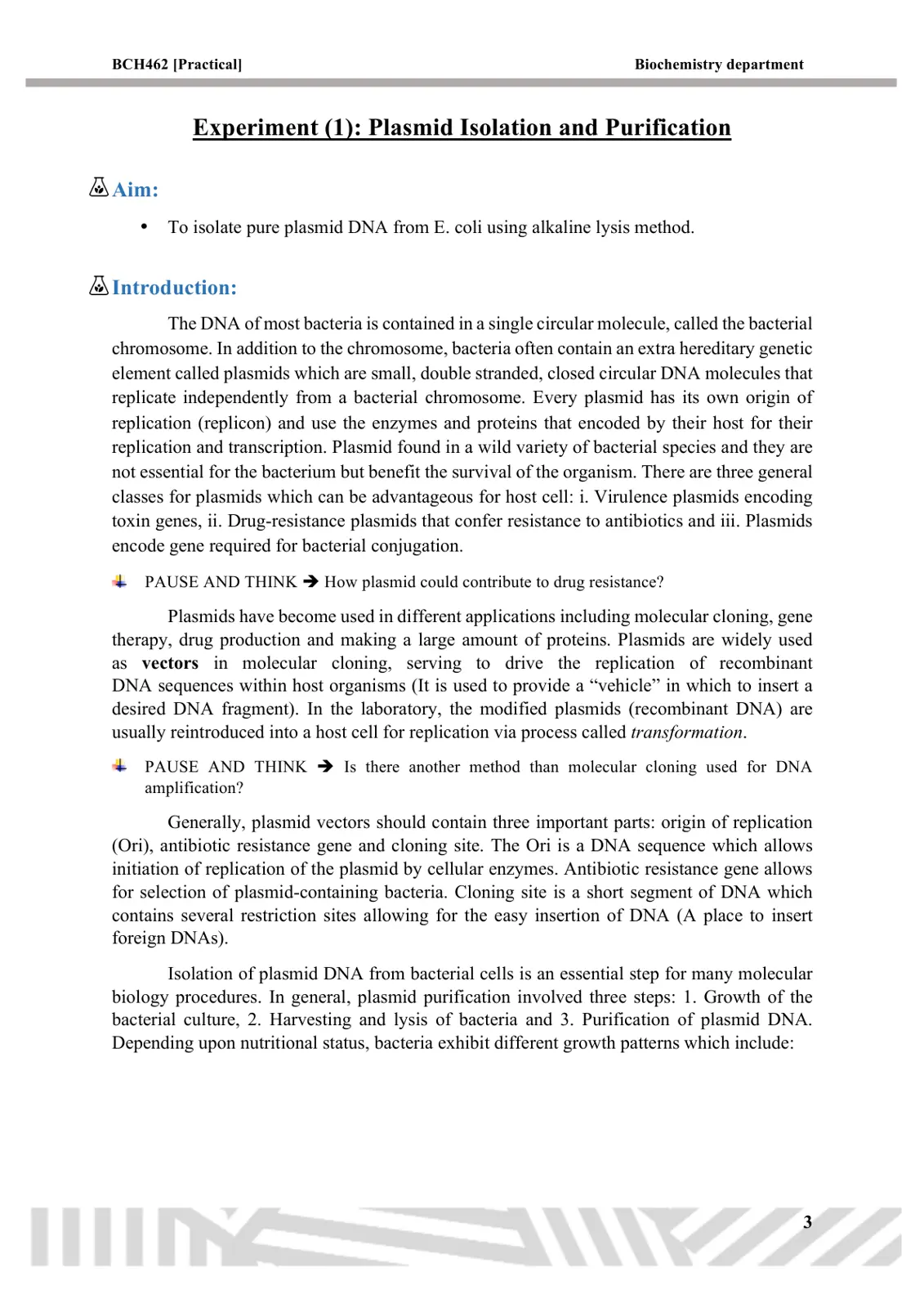 غلاف تقرير Experiment (1): Plasmid Isolation and Purification