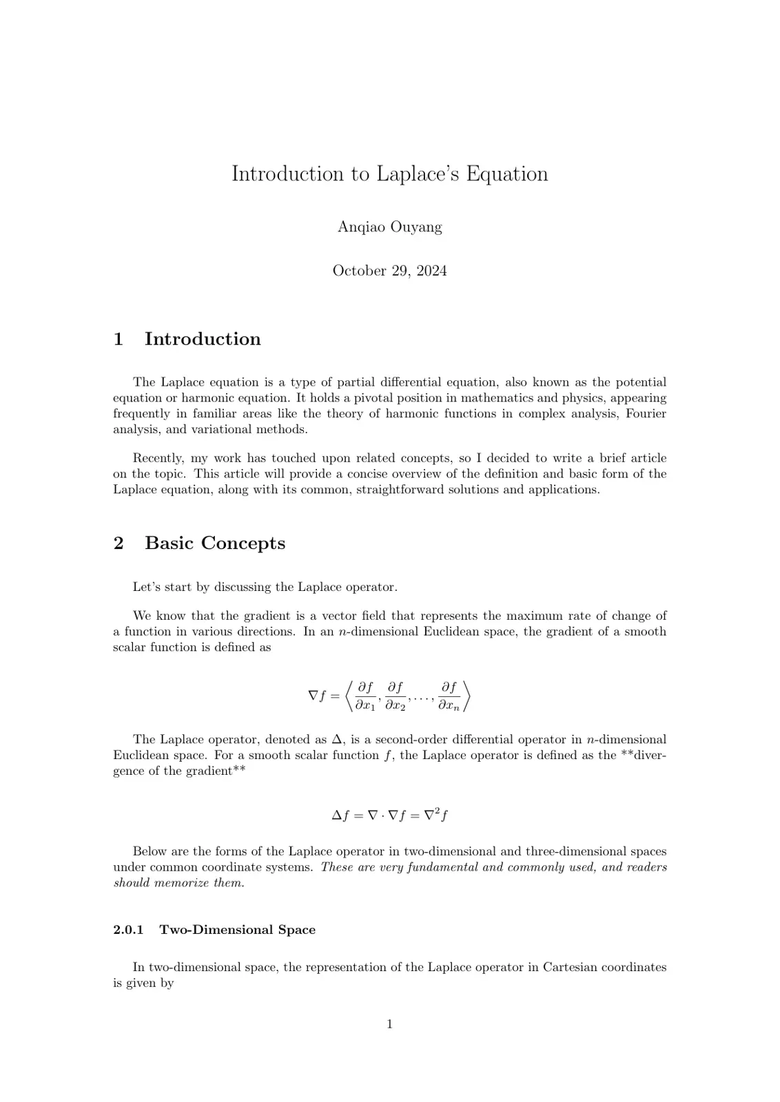 غلاف تقرير Introduction to Laplace's Equation