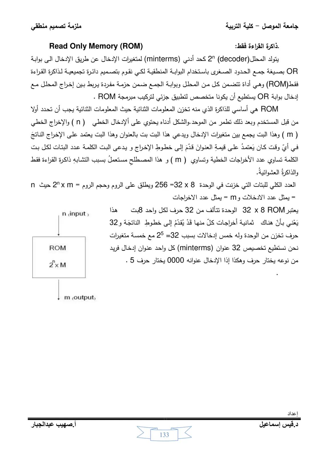 غلاف تقرير ملزمة تصميم منطقي: ذاكرة القراءة فقط (ROM)