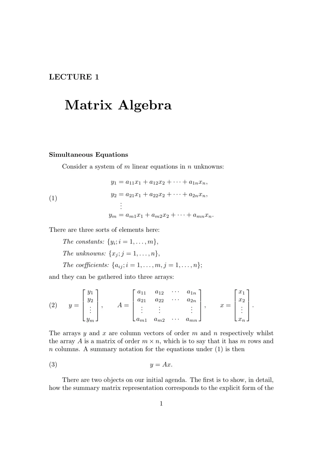غلاف تقرير Matrix Algebra Simultaneous Equations