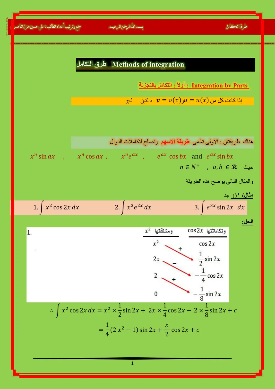 غلاف تقرير طرق التكامل