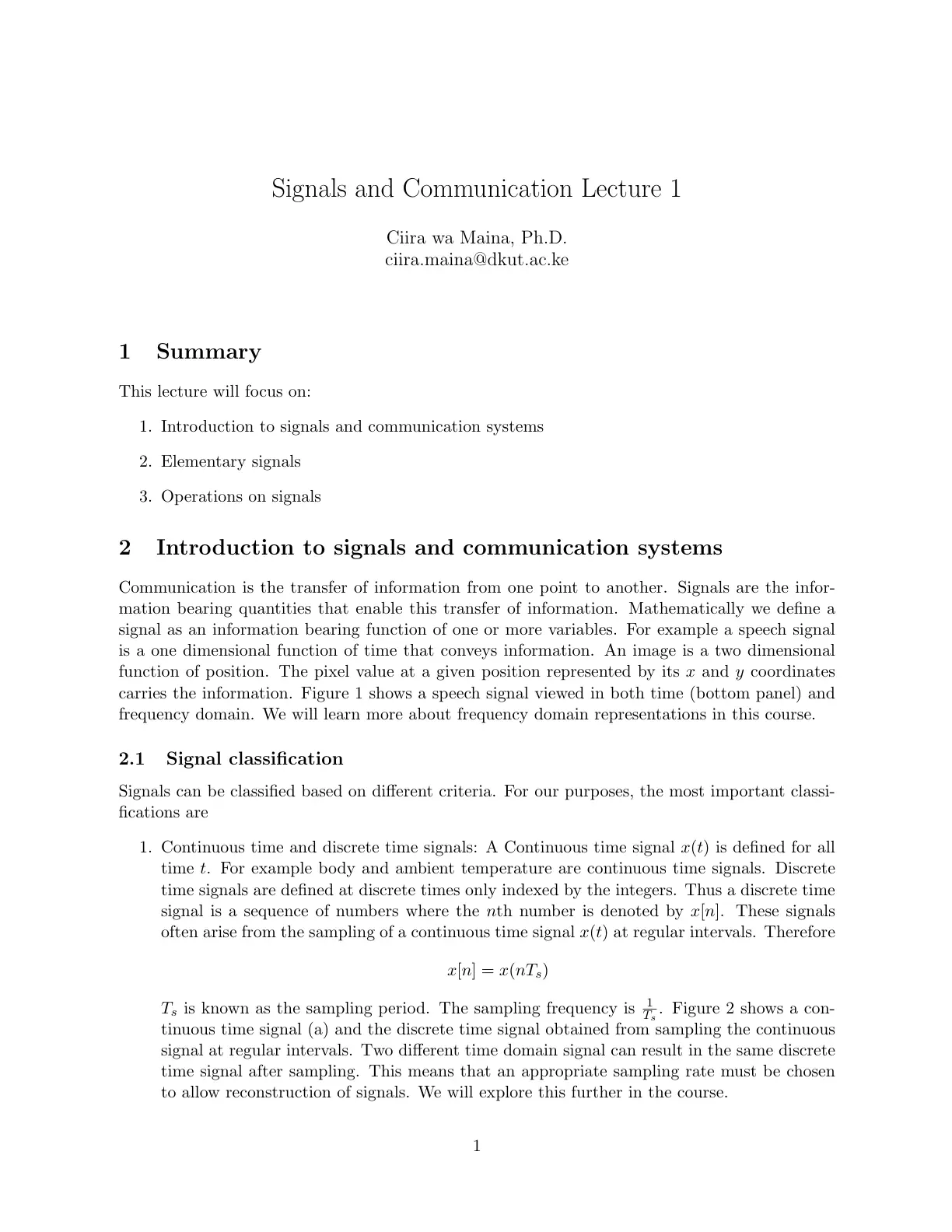 غلاف تقرير Signals and Communication Lecture 1