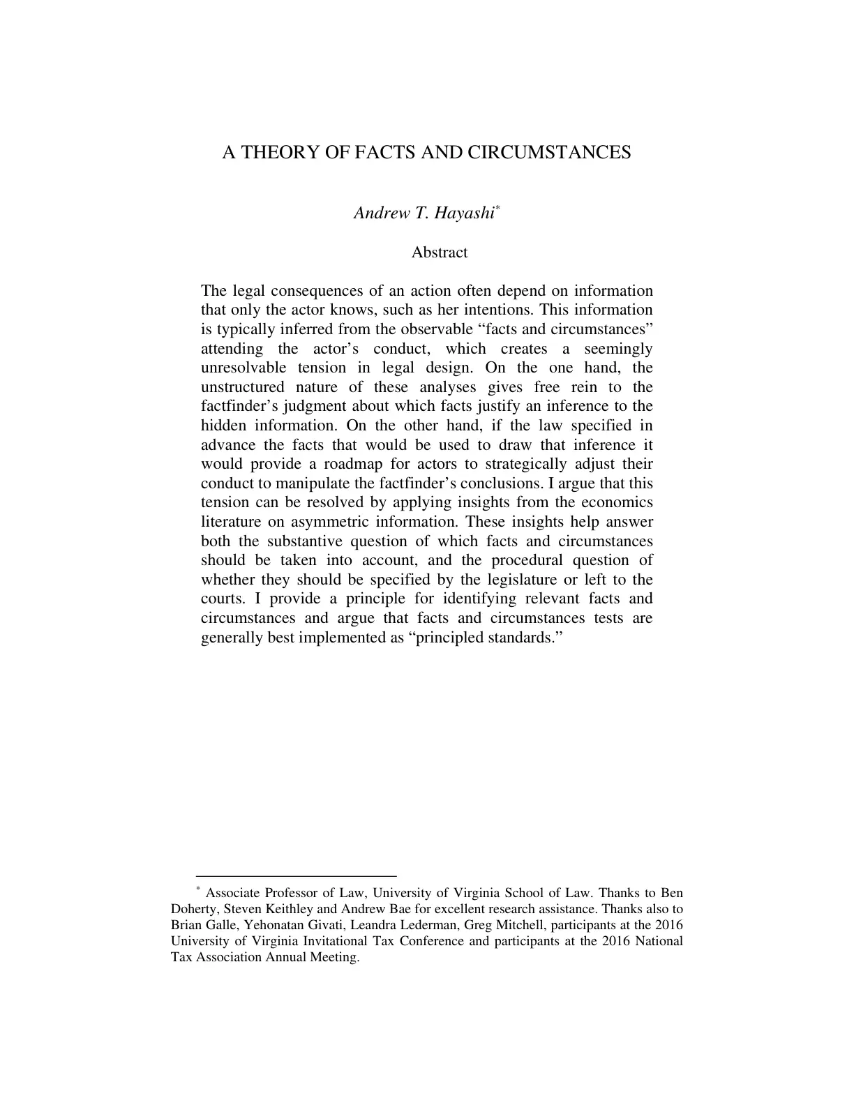 غلاف تقرير A THEORY OF FACTS AND CIRCUMSTANCES
