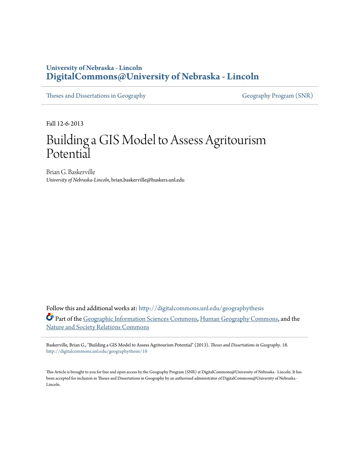 غلاف تقرير Building a GIS Model to Assess Agritourism Potential