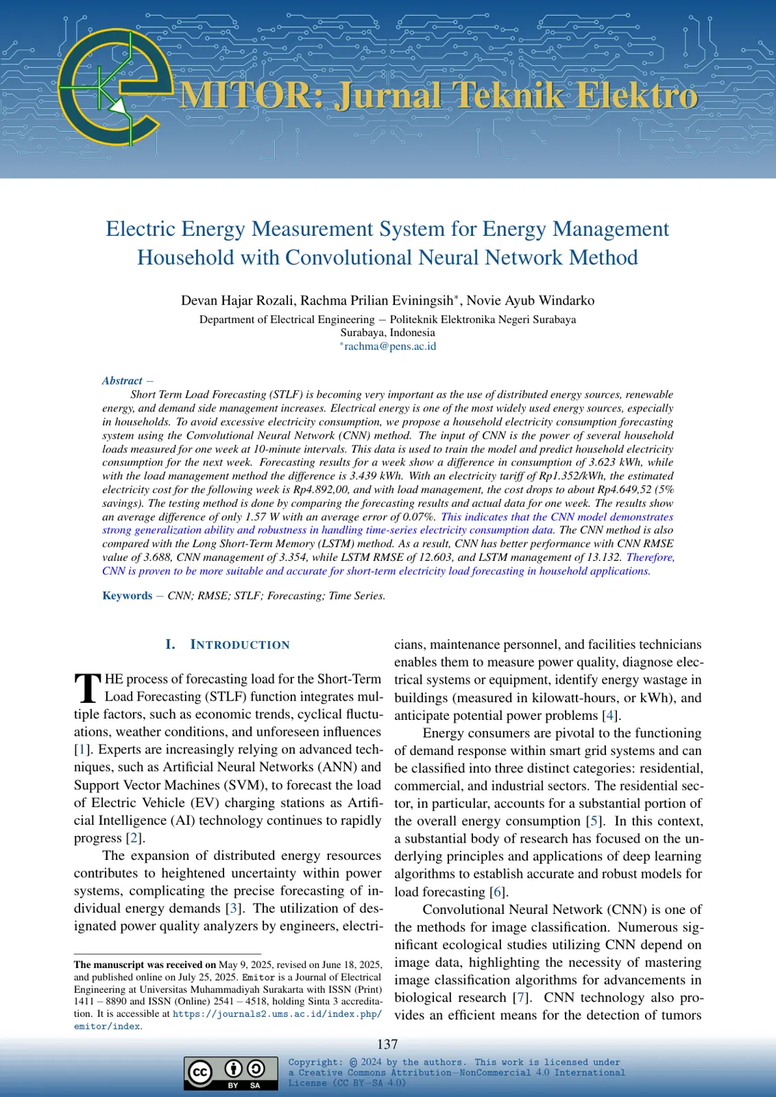 غلاف تقرير Electric Energy Measurement System for Energy Management Household with Convolutional Neural Network Method